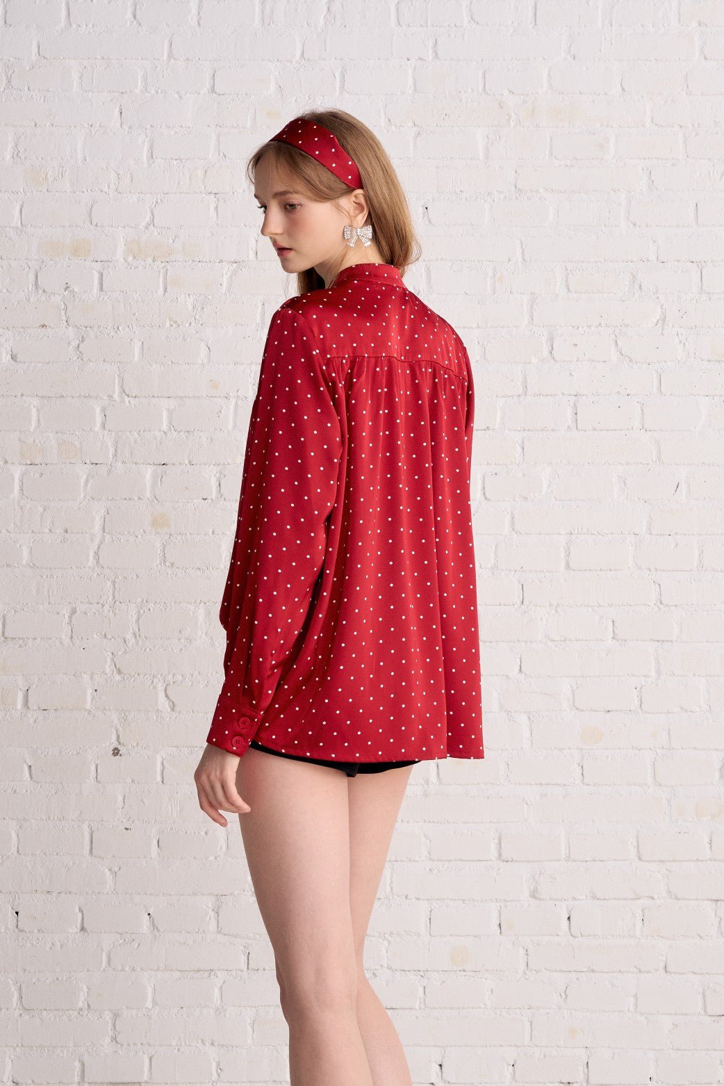 AIMME SPARROW Small Polka Dot V - Neck Shirt In Red | MADAX