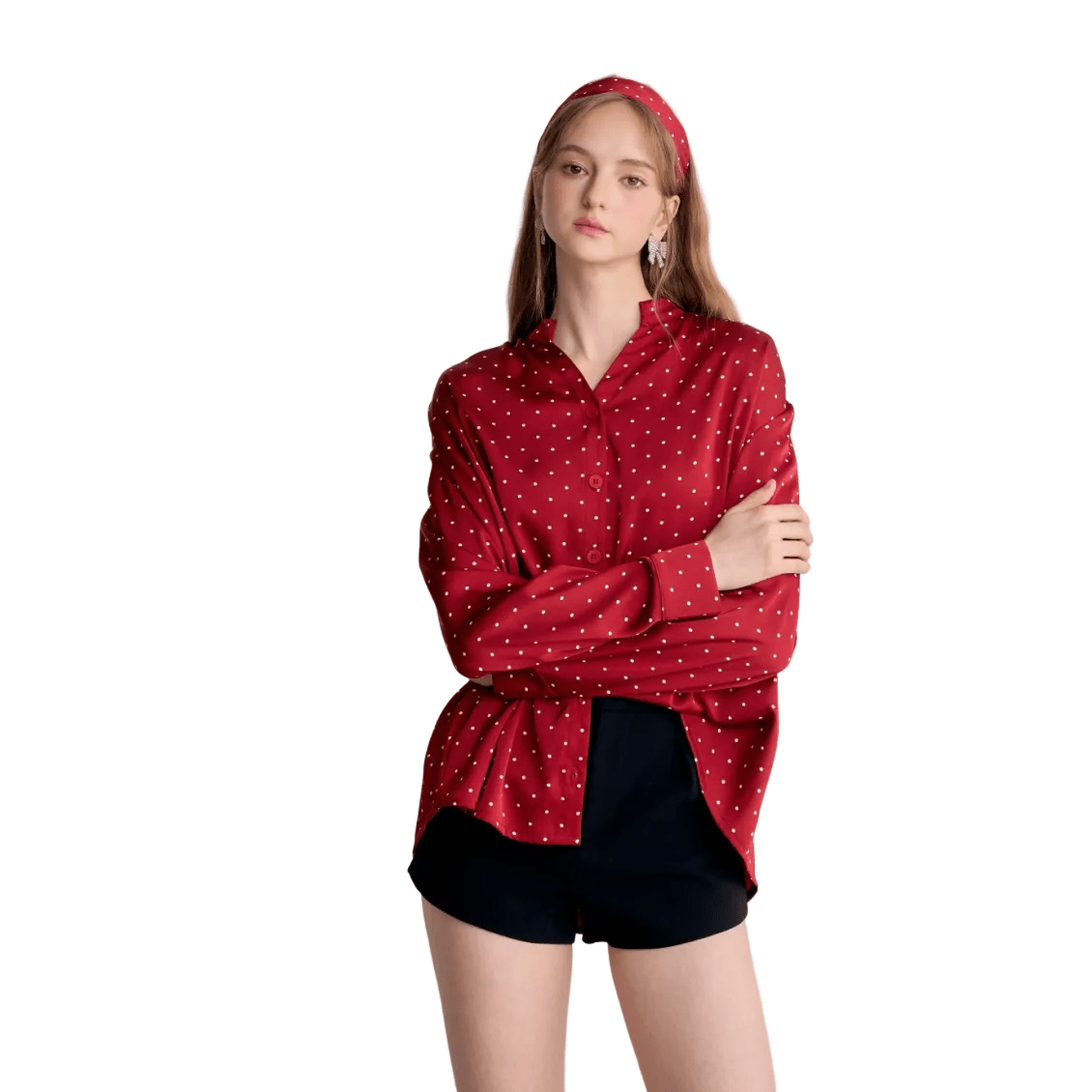 AIMME SPARROW Small Polka Dot V - Neck Shirt In Red | MADAX
