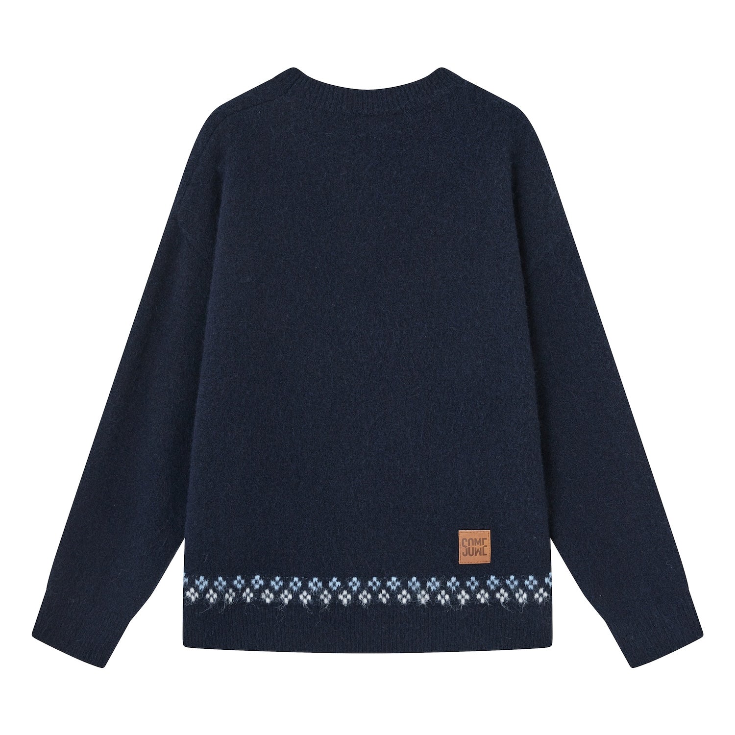SOMESOWE Snowflake Pony Soft Crew Neck Sweater In Navy Blue | MADAX