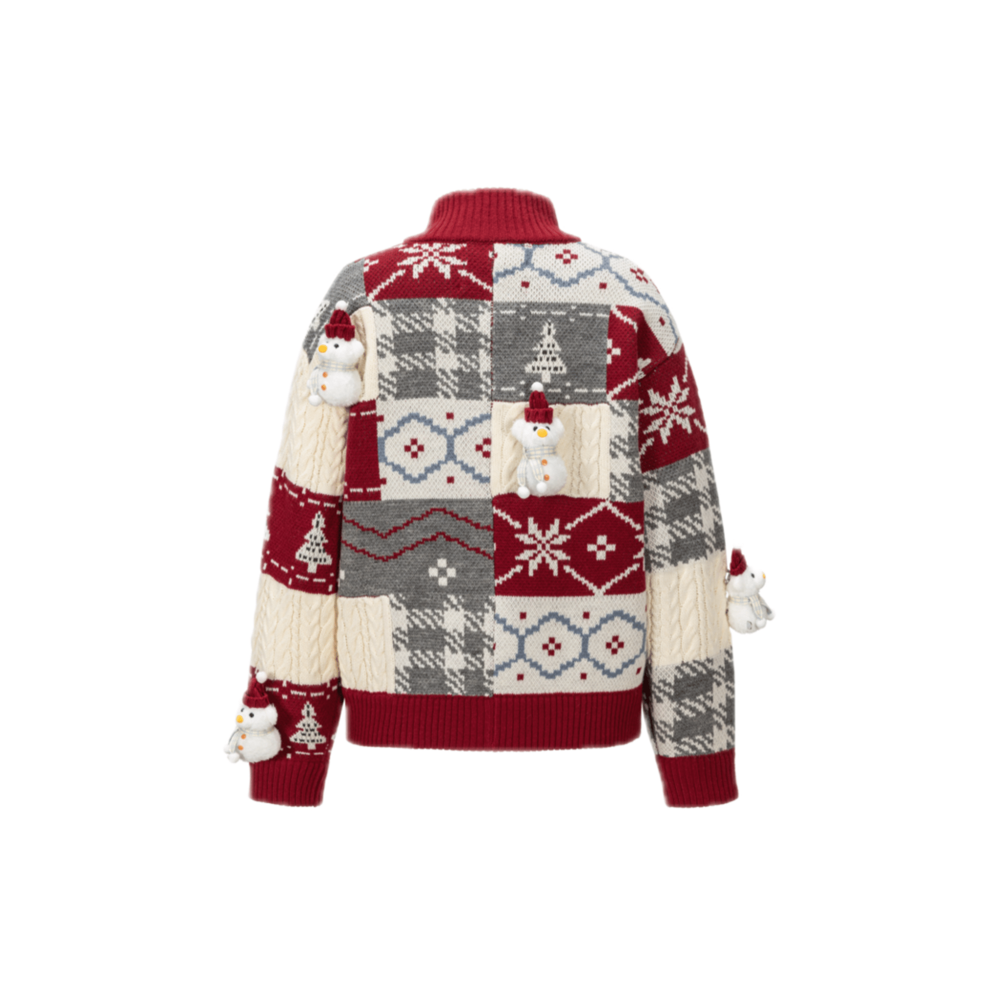 13DE MARZO Snowman Bear Horn Button Knit Cardigan in Red | MADAX