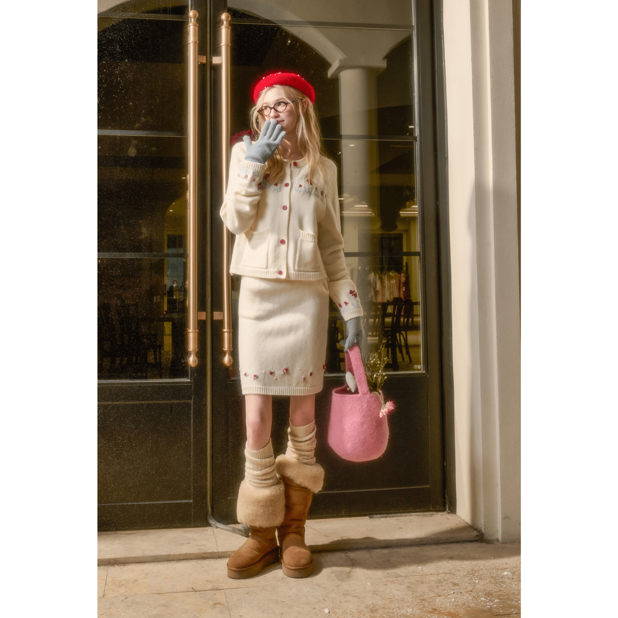 Group of Universe Snowy Berry - Rose Embroidered Knit Cardigan | MADAX