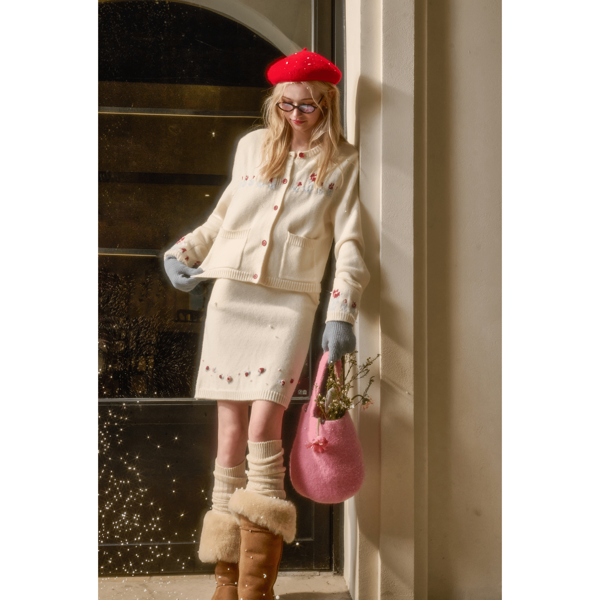 Group of Universe Snowy Berry - Rose Embroidered Knit Cardigan | MADAX