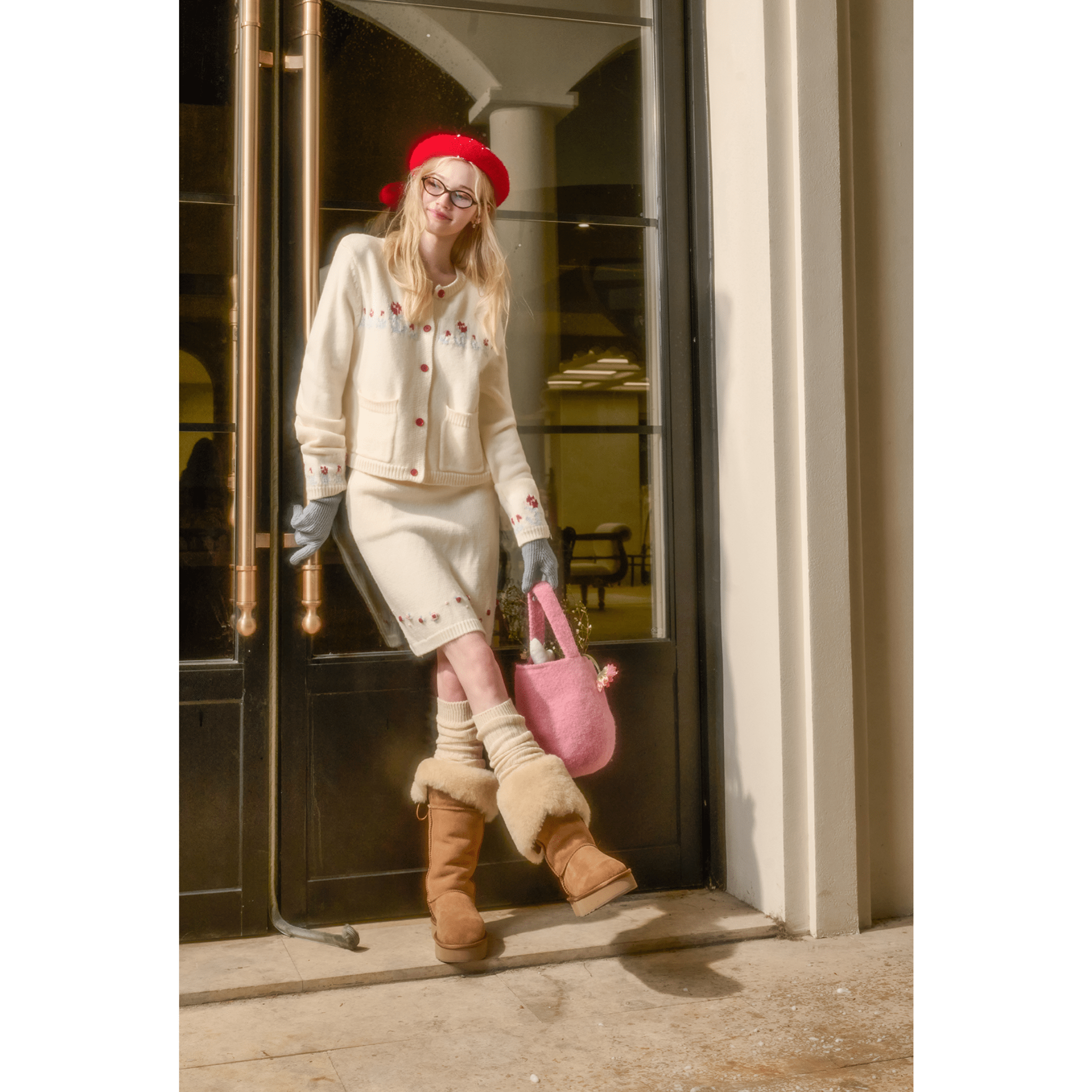 Group of Universe Snowy Berry - Rose Embroidered Knit Cardigan | MADAX