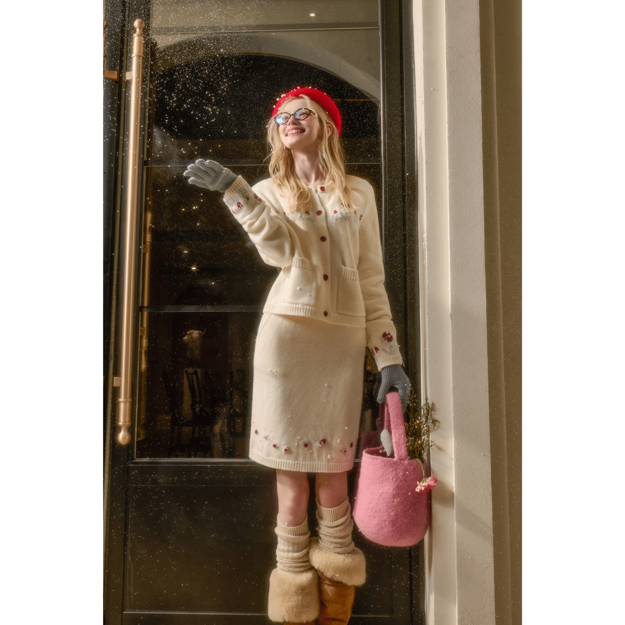 Group of Universe Snowy Berry - Rose Embroidered Knit Cardigan | MADAX