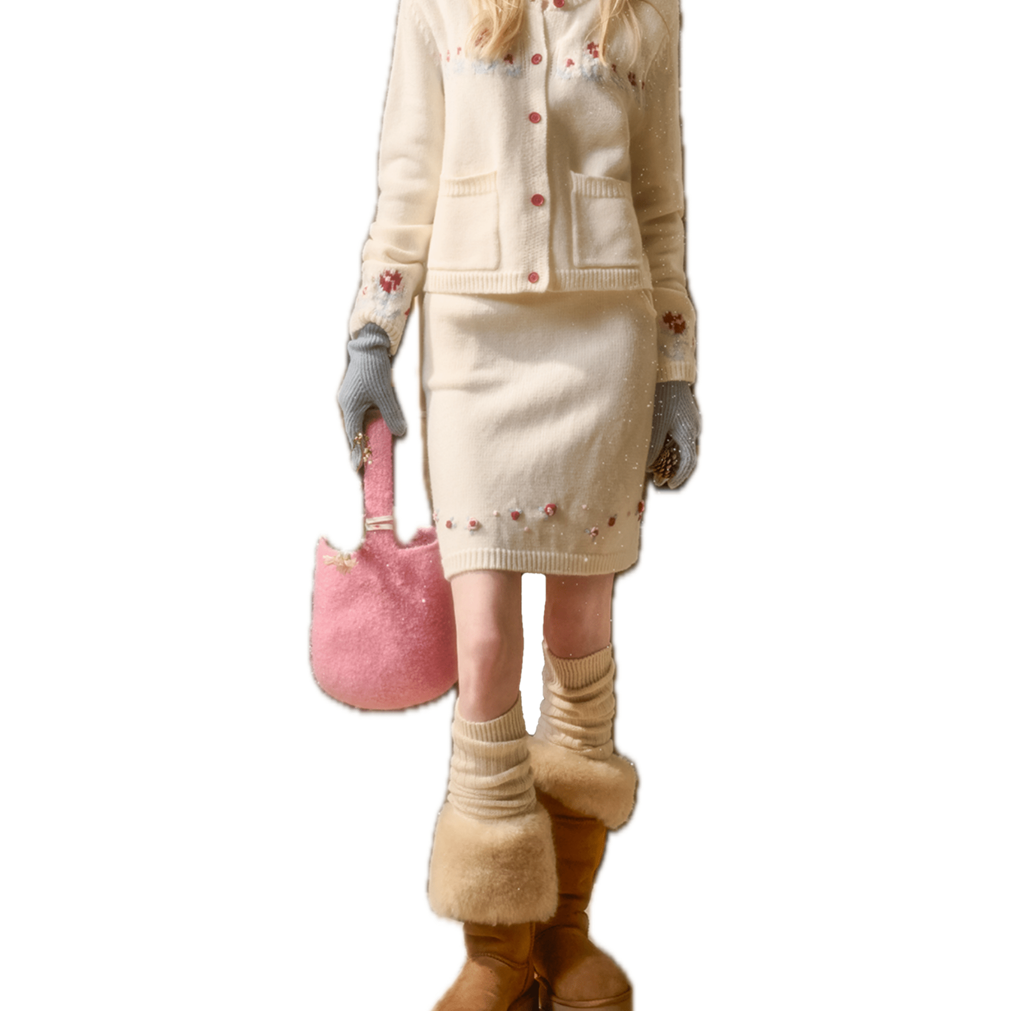 Group of Universe Snowy Berry - Rose Embroidered Midi Skirt | MADAX