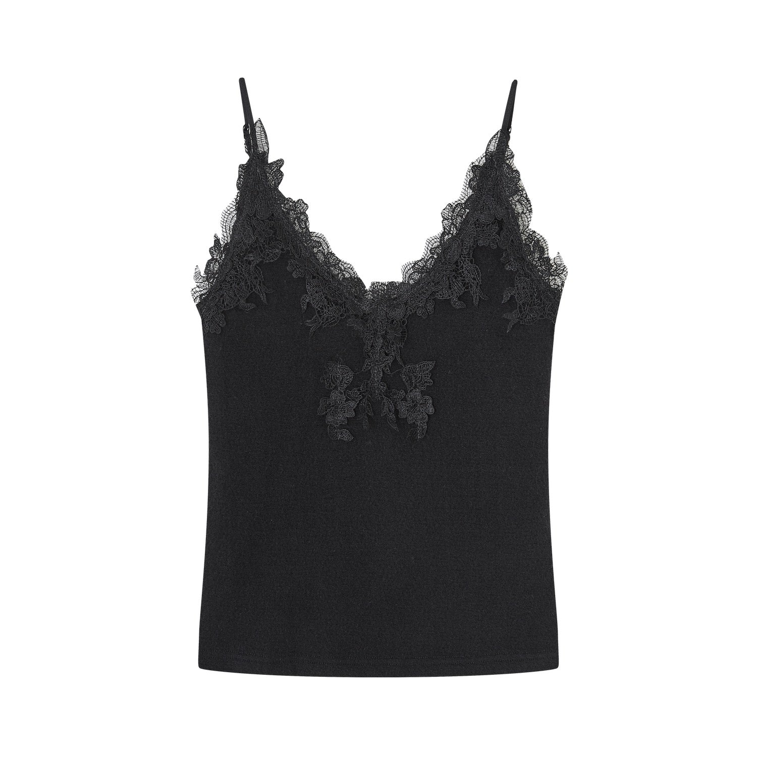 SOMESOWE Soft Velvet Textured Lace Camisole in Black | MADAX