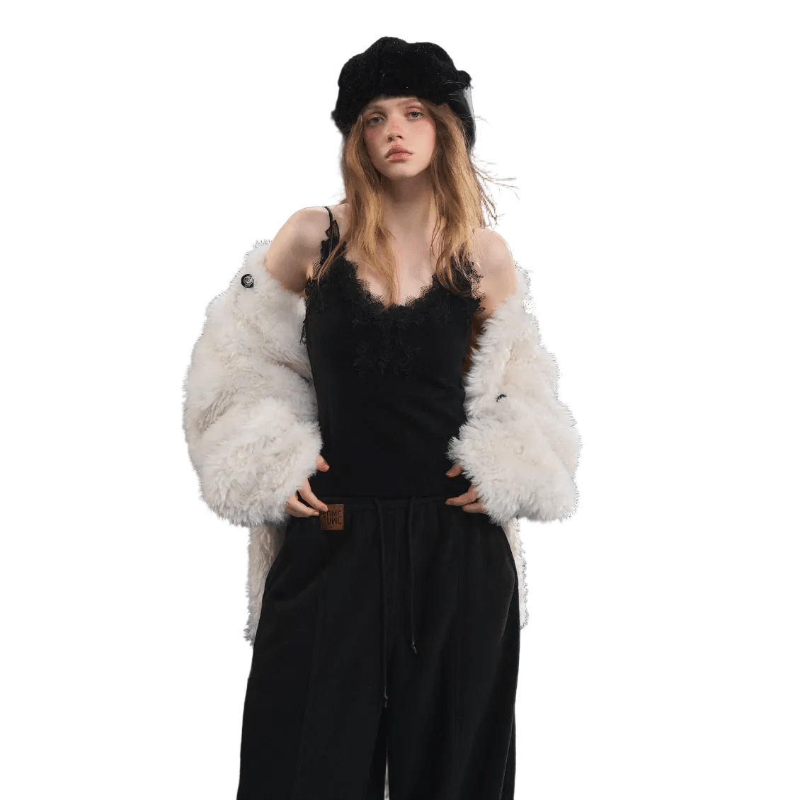 SOMESOWE Soft Velvet Textured Lace Camisole in Black | MADAX