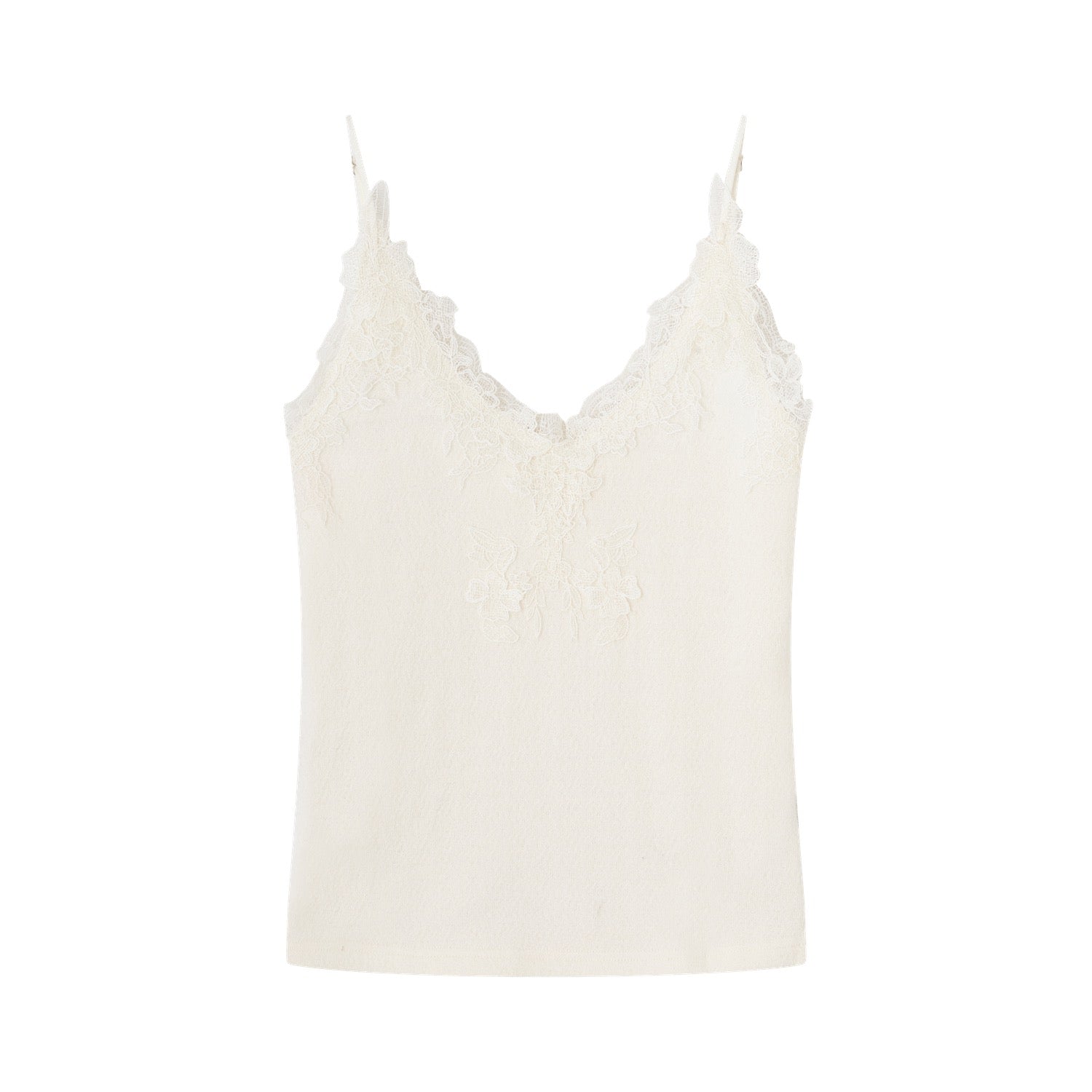 SOMESOWE Soft Velvet Textured Lace Camisole in White | MADAX