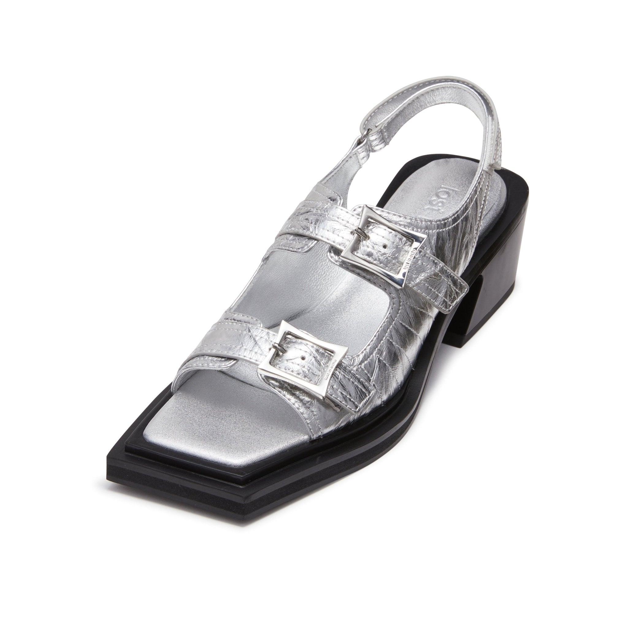 LOST IN ECHO Square Toe Heel Sandals in Silver | MADA IN CHINA