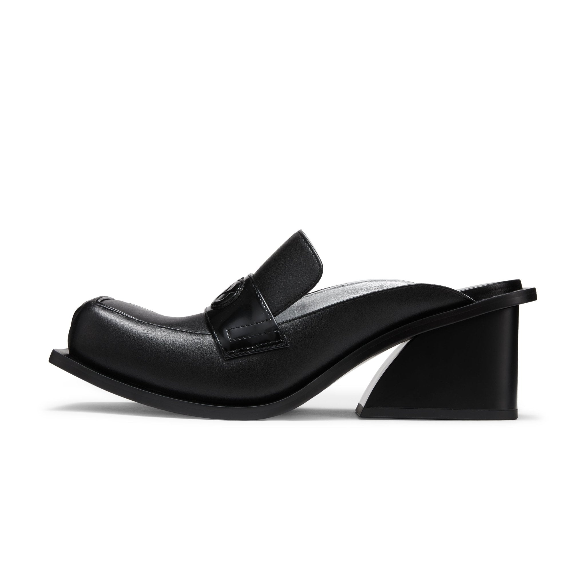 LOST IN ECHO Square Toe Thick - heel Mule Slippers in Black | MADA IN CHINA