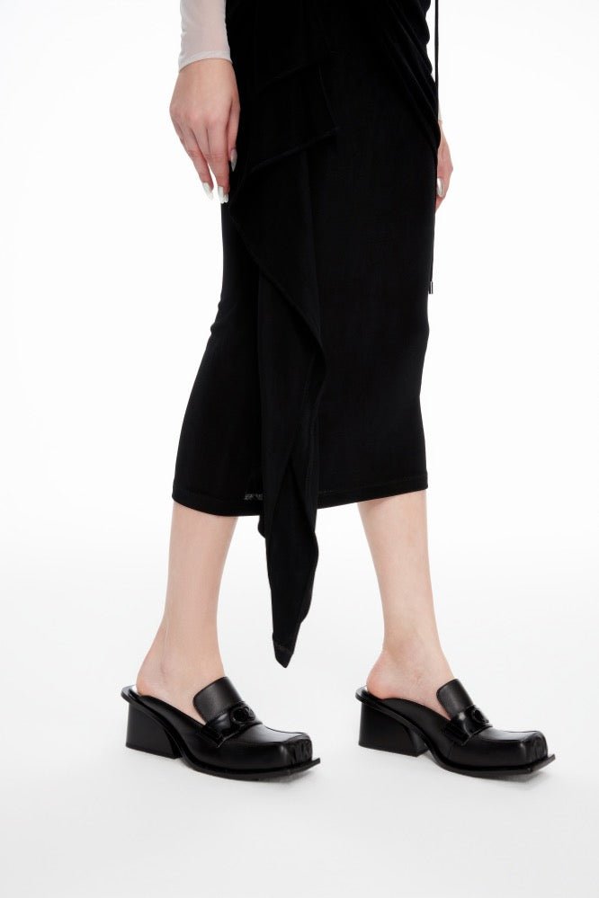 LOST IN ECHO Square Toe Thick - heel Mule Slippers in Black | MADA IN CHINA