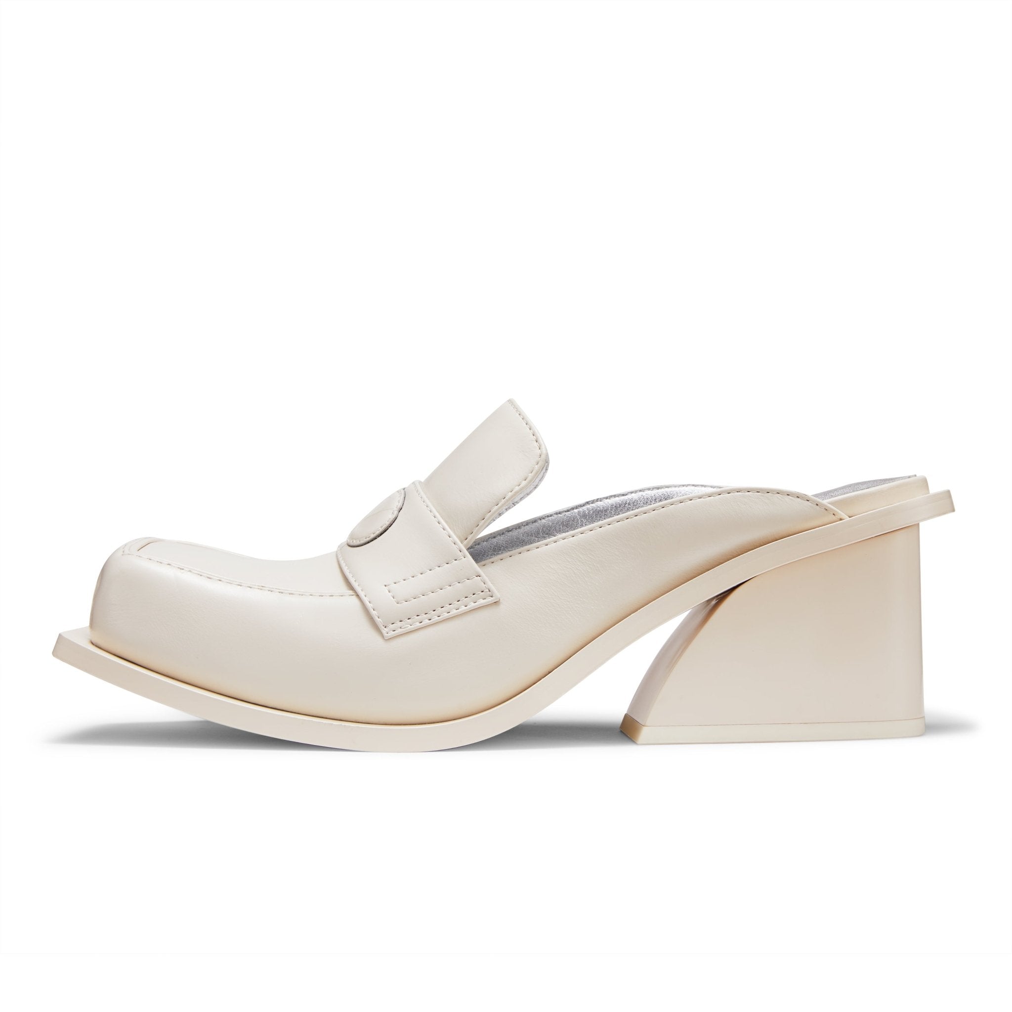 LOST IN ECHO Square Toe Thick - heel Mule Slippers in White | MADA IN CHINA