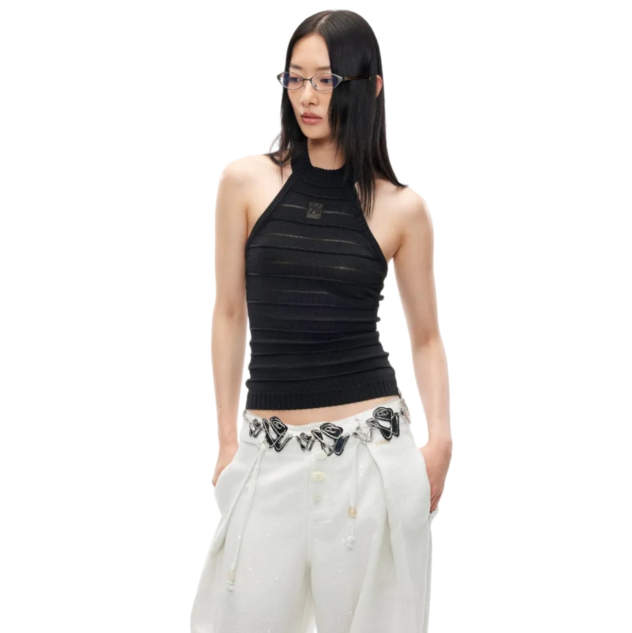 NAWS Stamp & Goblet Halter Top in Black | MADAX