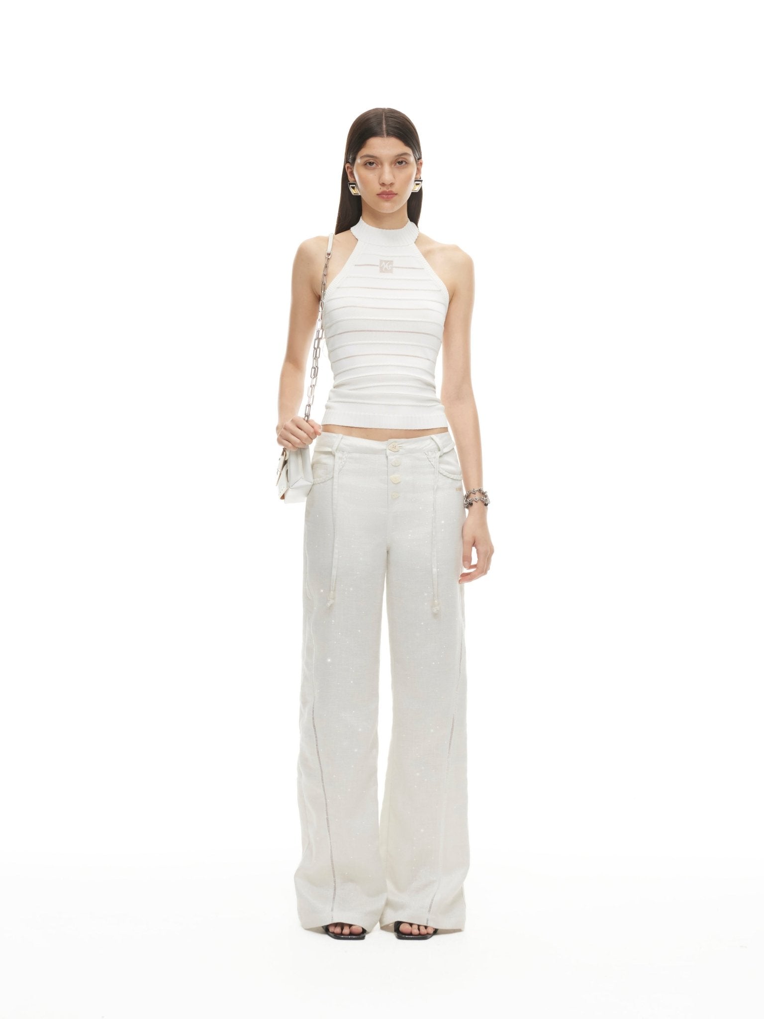 NAWS Stamp & Goblet Halter Top in White | MADAX