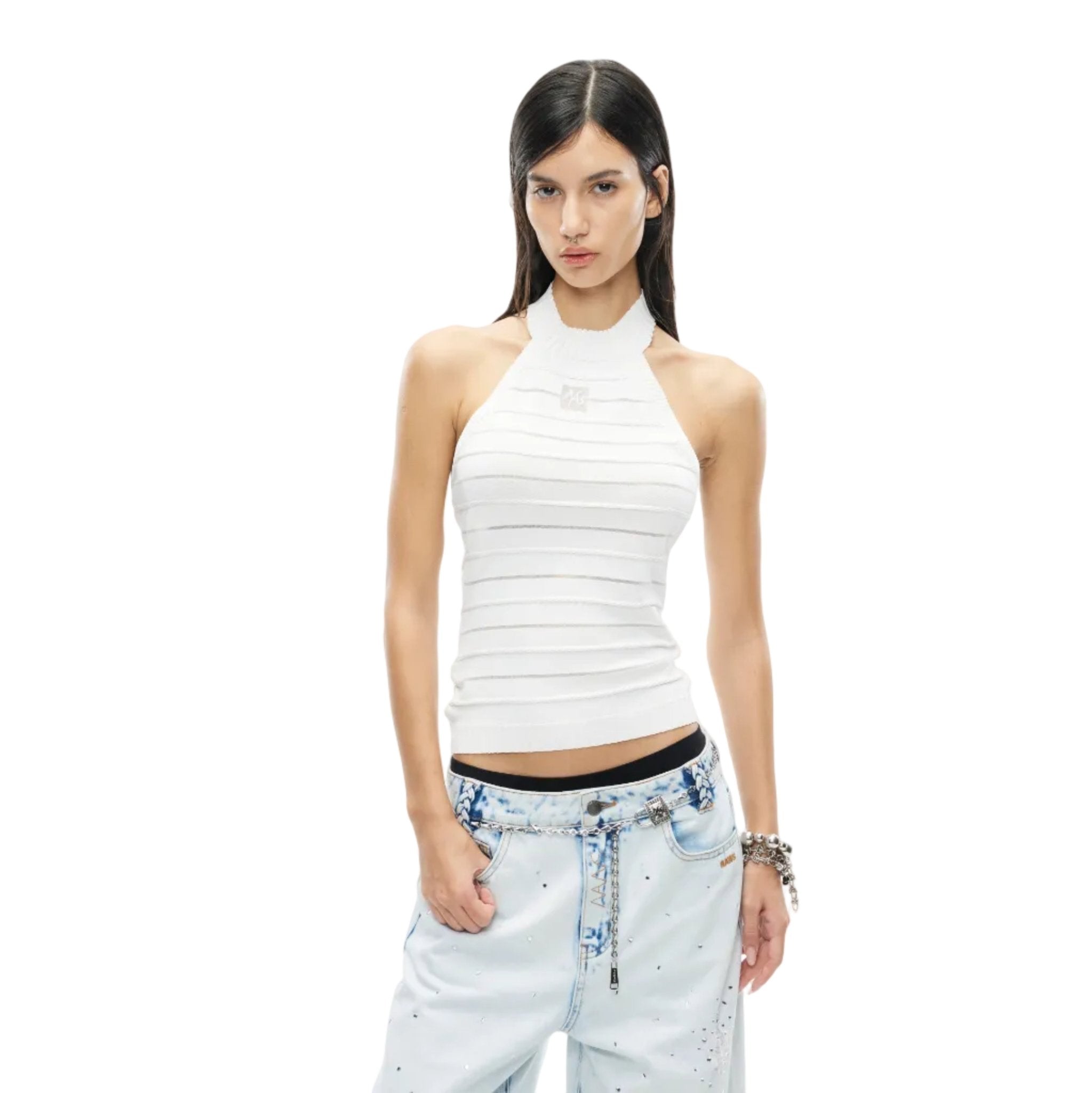 NAWS Stamp & Goblet Halter Top in White | MADAX