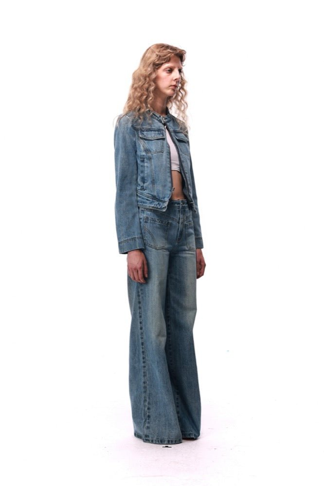 NECESSARY ANANKE Stand Collar Denim Jacket | MADA IN CHINA