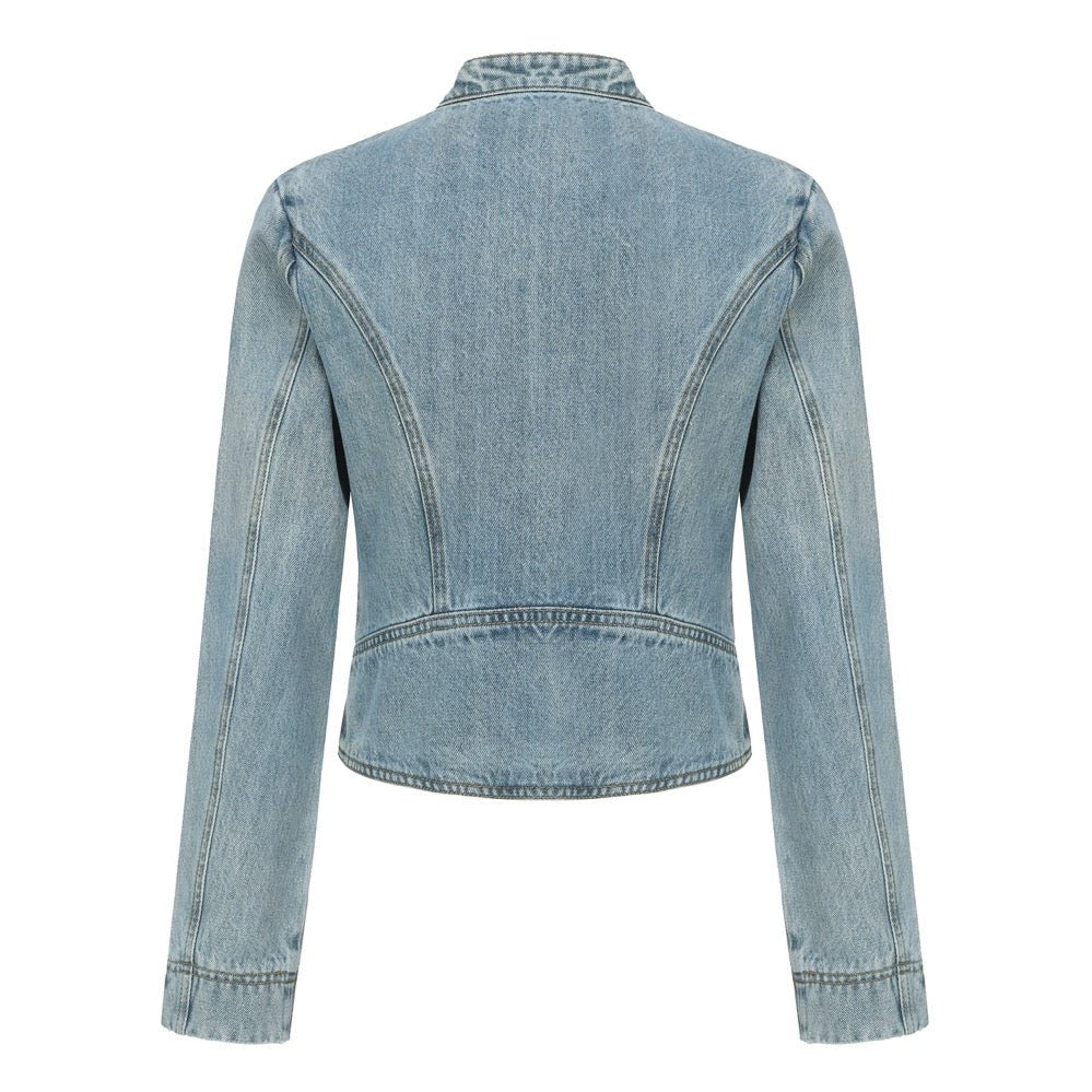 NECESSARY ANANKE Stand Collar Denim Jacket | MADA IN CHINA