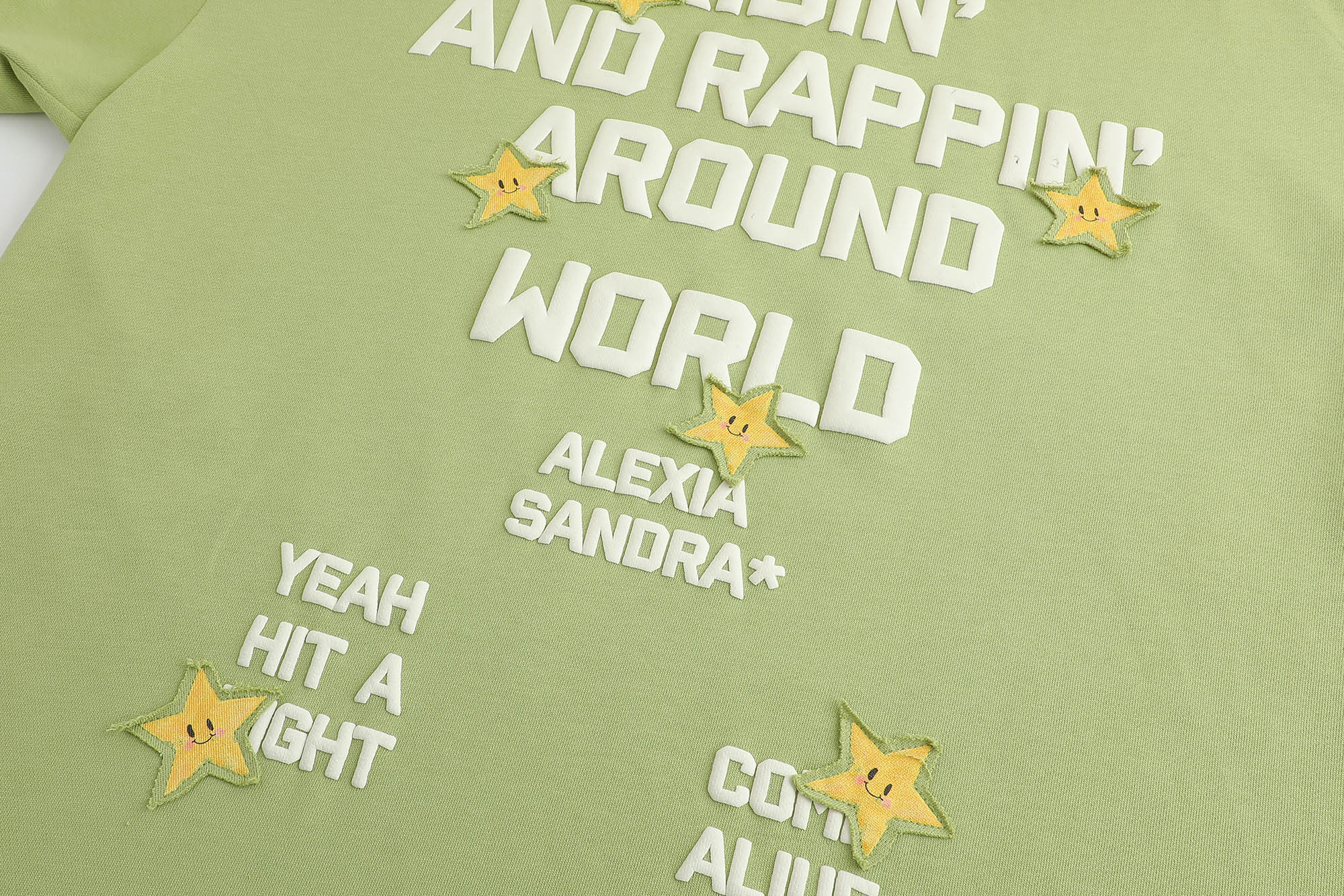 Alexia Sandra Star - Detail Slogan Hoodie in Green | MADA IN CHINA