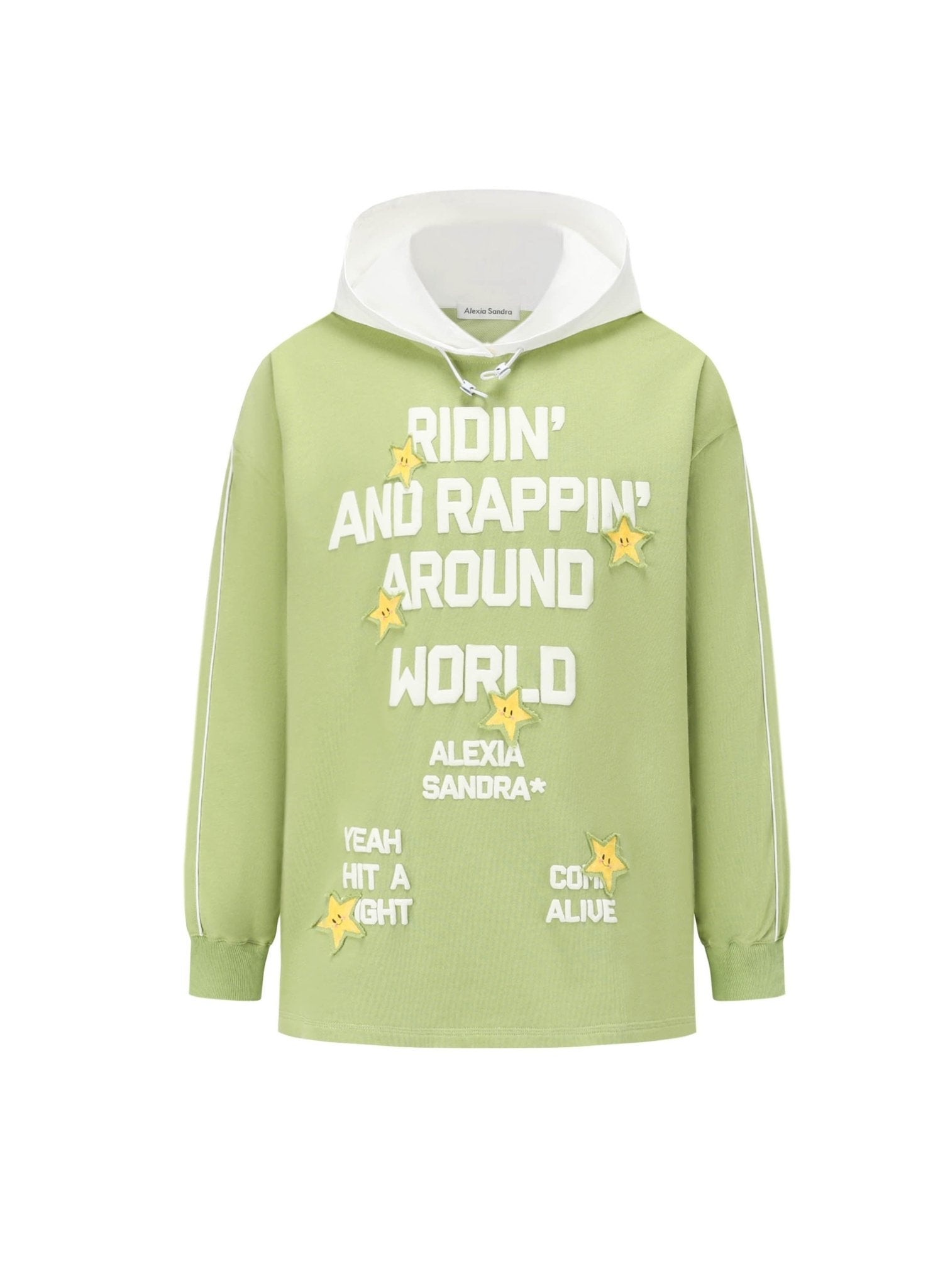 Alexia Sandra Star - Detail Slogan Hoodie in Green | MADA IN CHINA