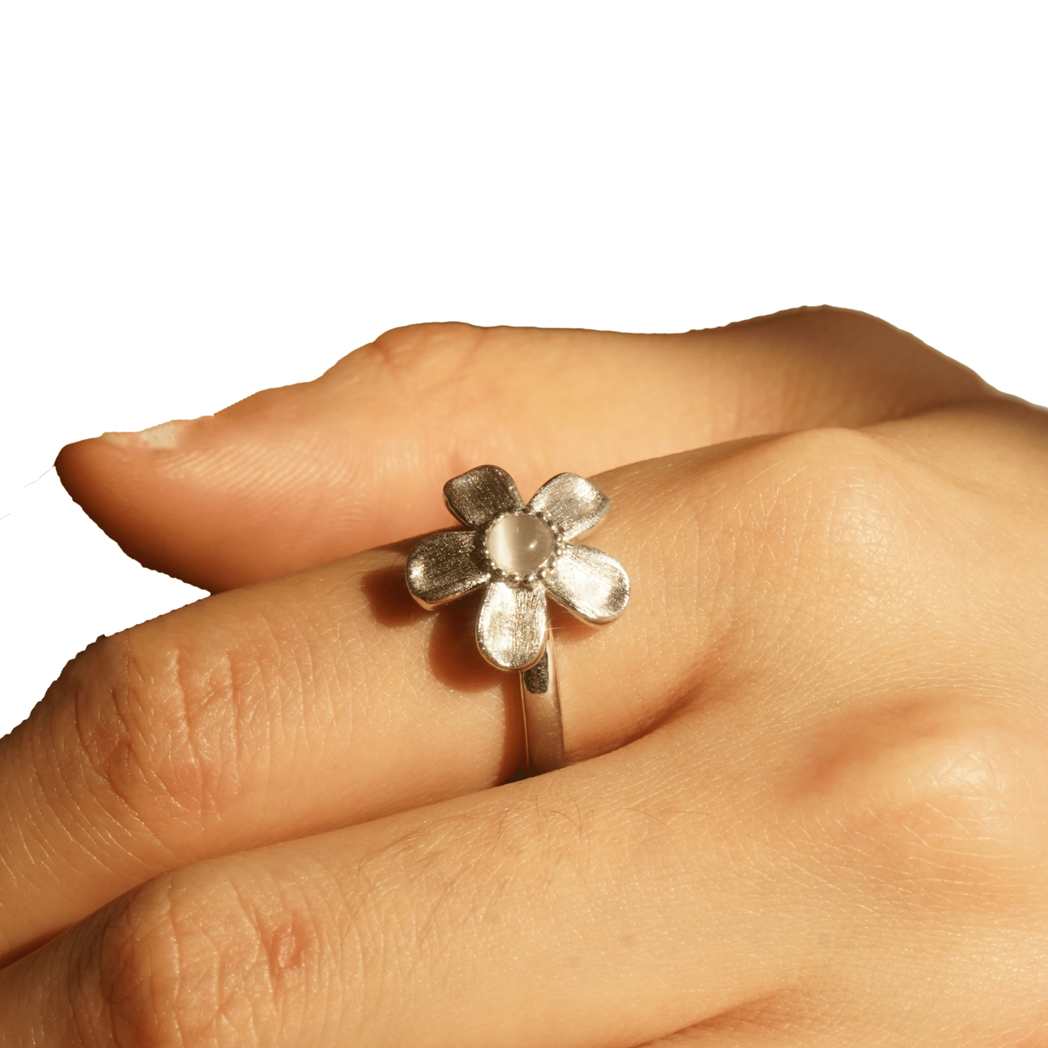 ToneTale Star Flower Shimmer Ring in White Gold | MADAX