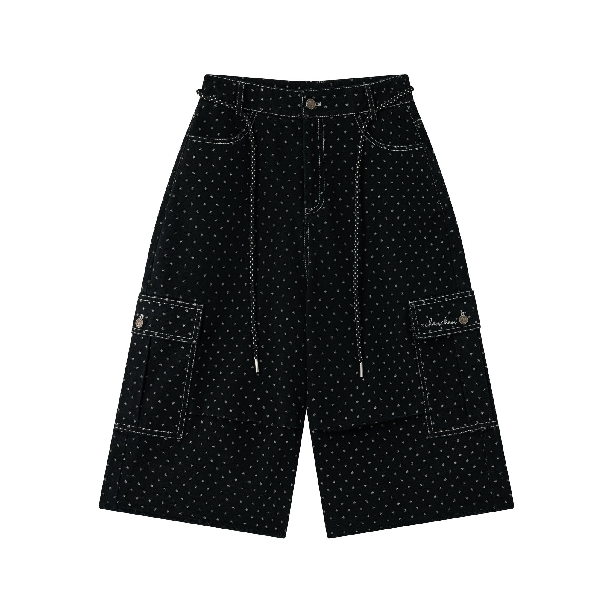 CHAOSCHAOS Star Print Vintage Washed Denim Cropped Pants In Black | MADAX