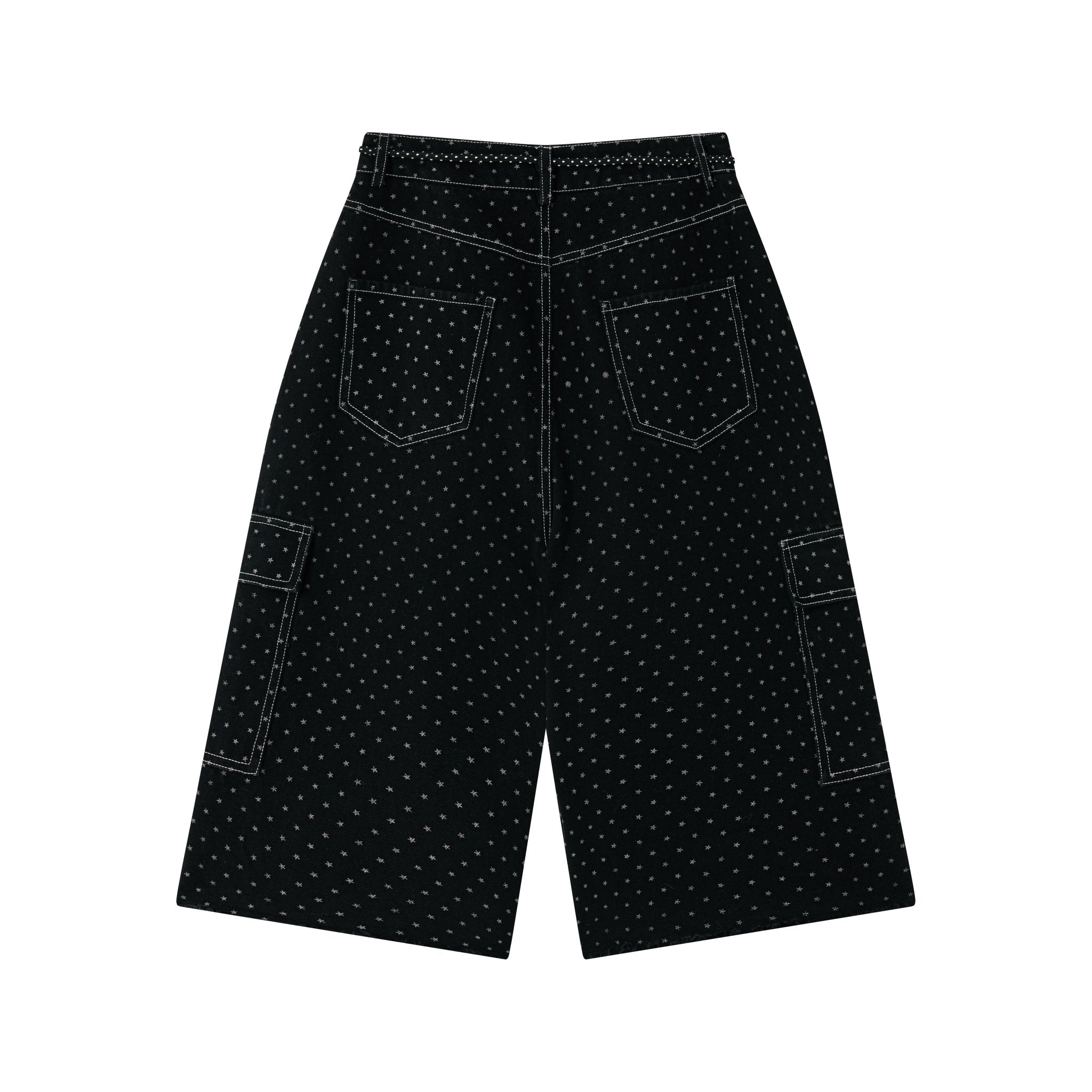 CHAOSCHAOS Star Print Vintage Washed Denim Cropped Pants In Black | MADAX