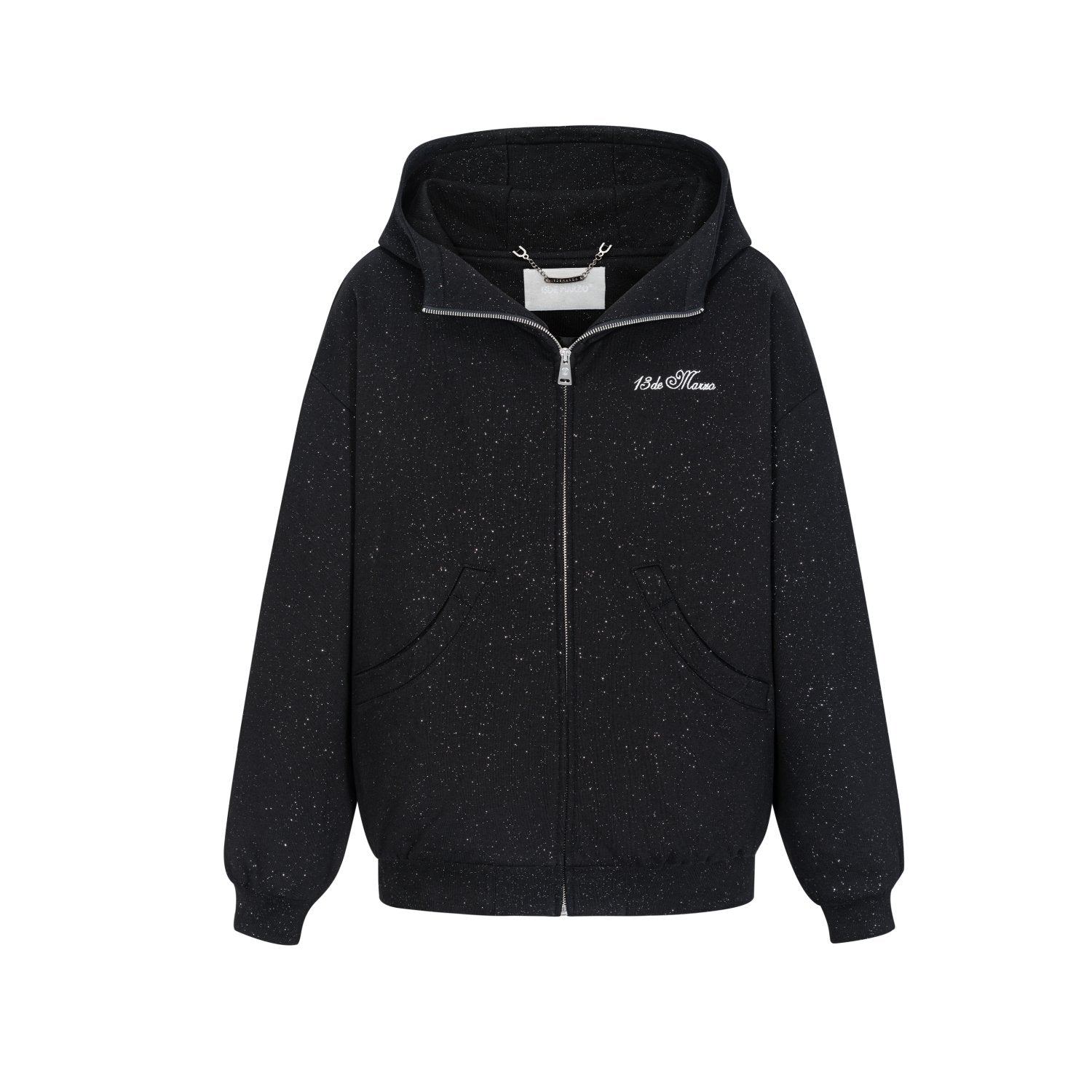 13DE MARZO Star Sand Zip Hoodie In Black | MADAX