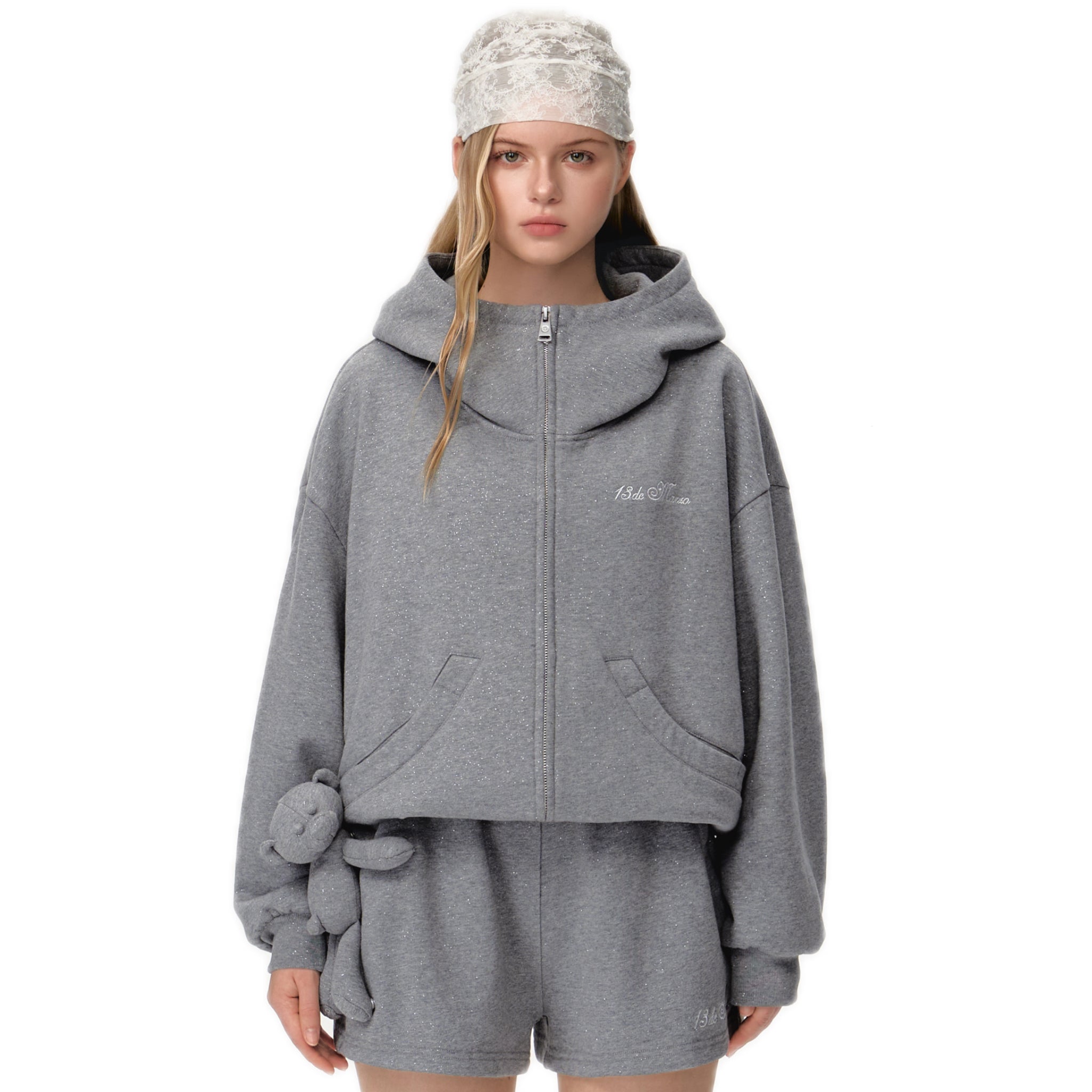 13DE MARZO Star Sand Zip Hoodie In Gray | MADAX