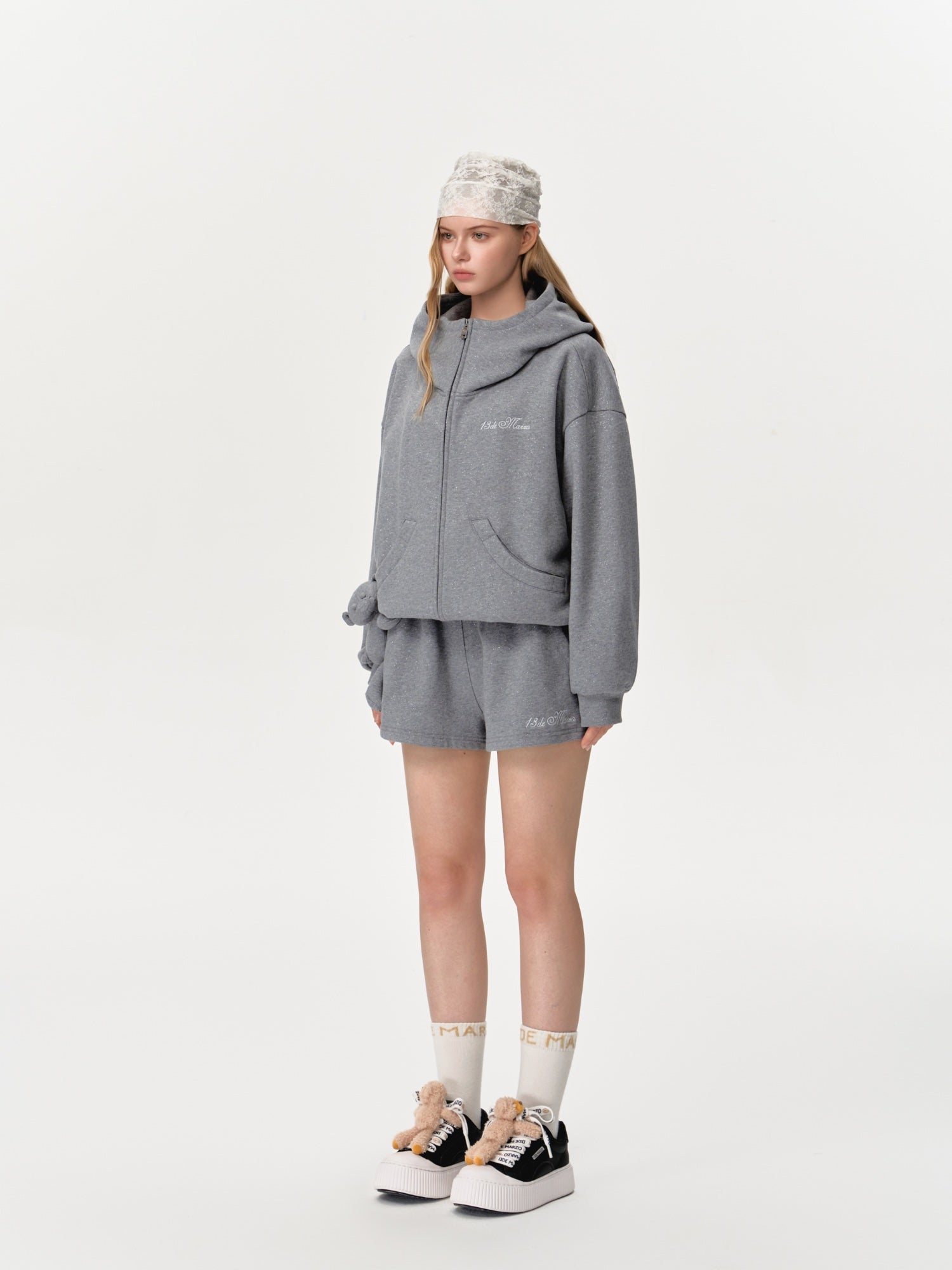 13DE MARZO Star Sand Zip Hoodie In Gray | MADAX