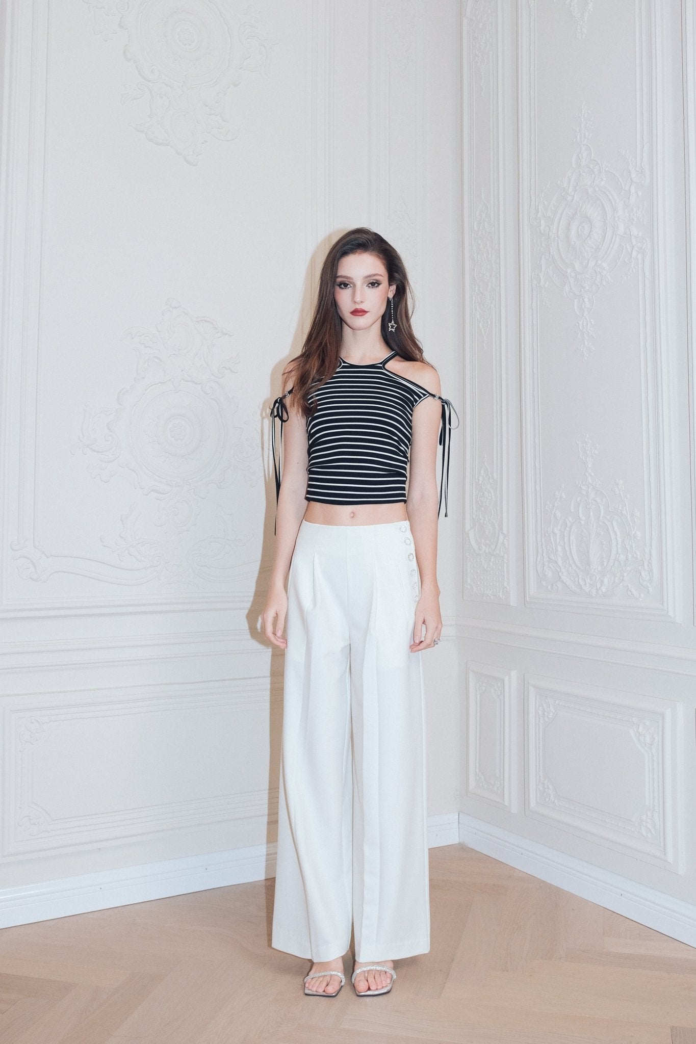 DIANA VEVINA Straight Leg Suit Pants with Metallic Hand - Sewn Buttons | MADA IN CHINA