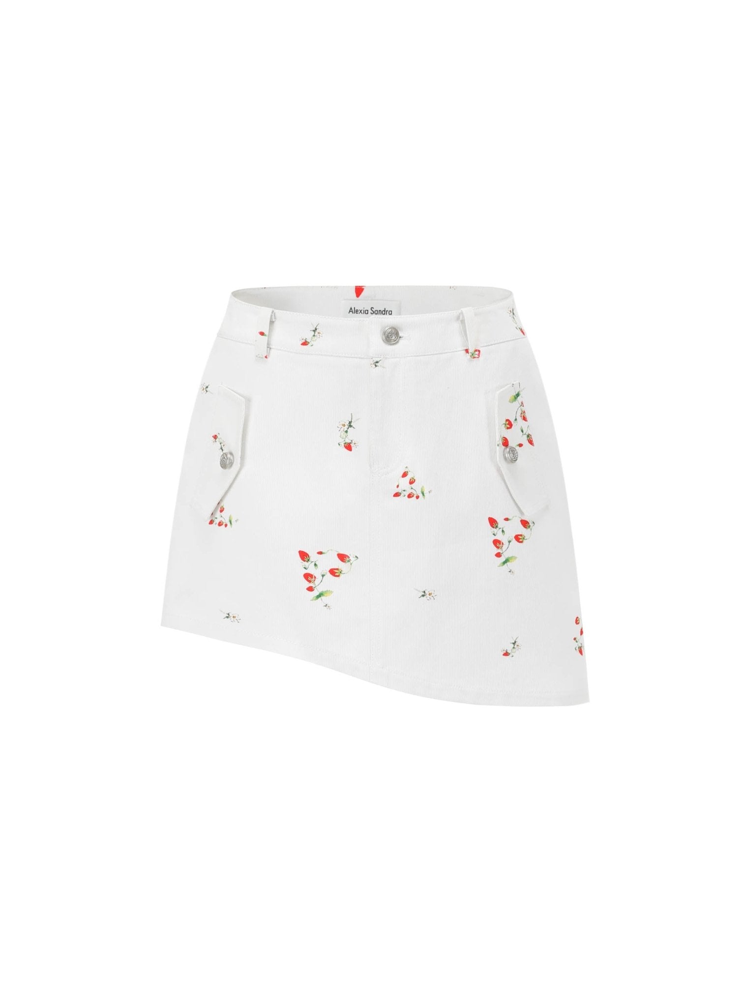 Alexia Sandra Strawberry Club Denim Skirt in White | MADA IN CHINA