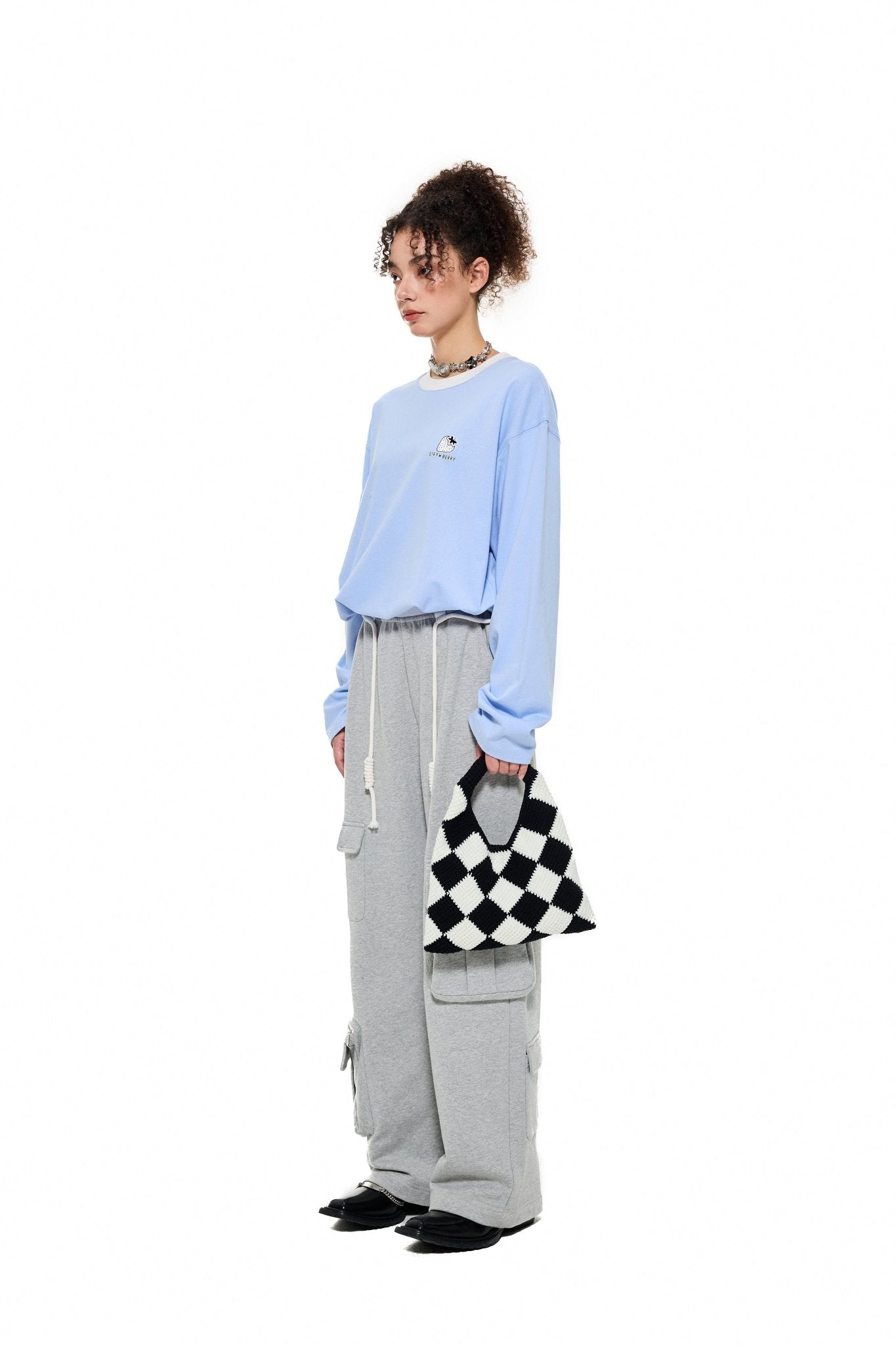 Alexia Sandra Strawberry Pin Long - Sleeve T - Shirt in Blue | MADA IN CHINA