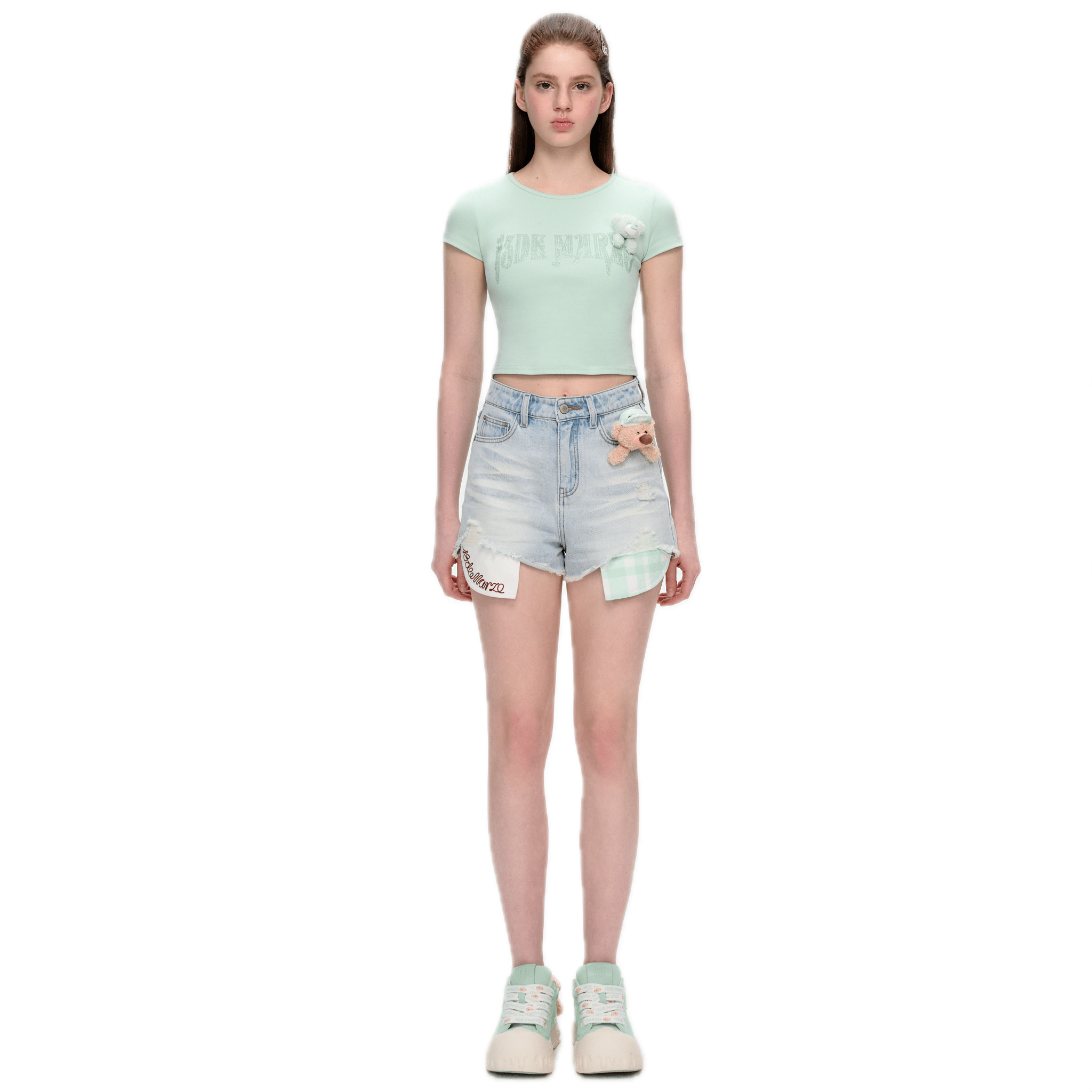 13DE MARZO Street Impression Series Hot Diamond Slim Short Sleeve in Green | MADAX