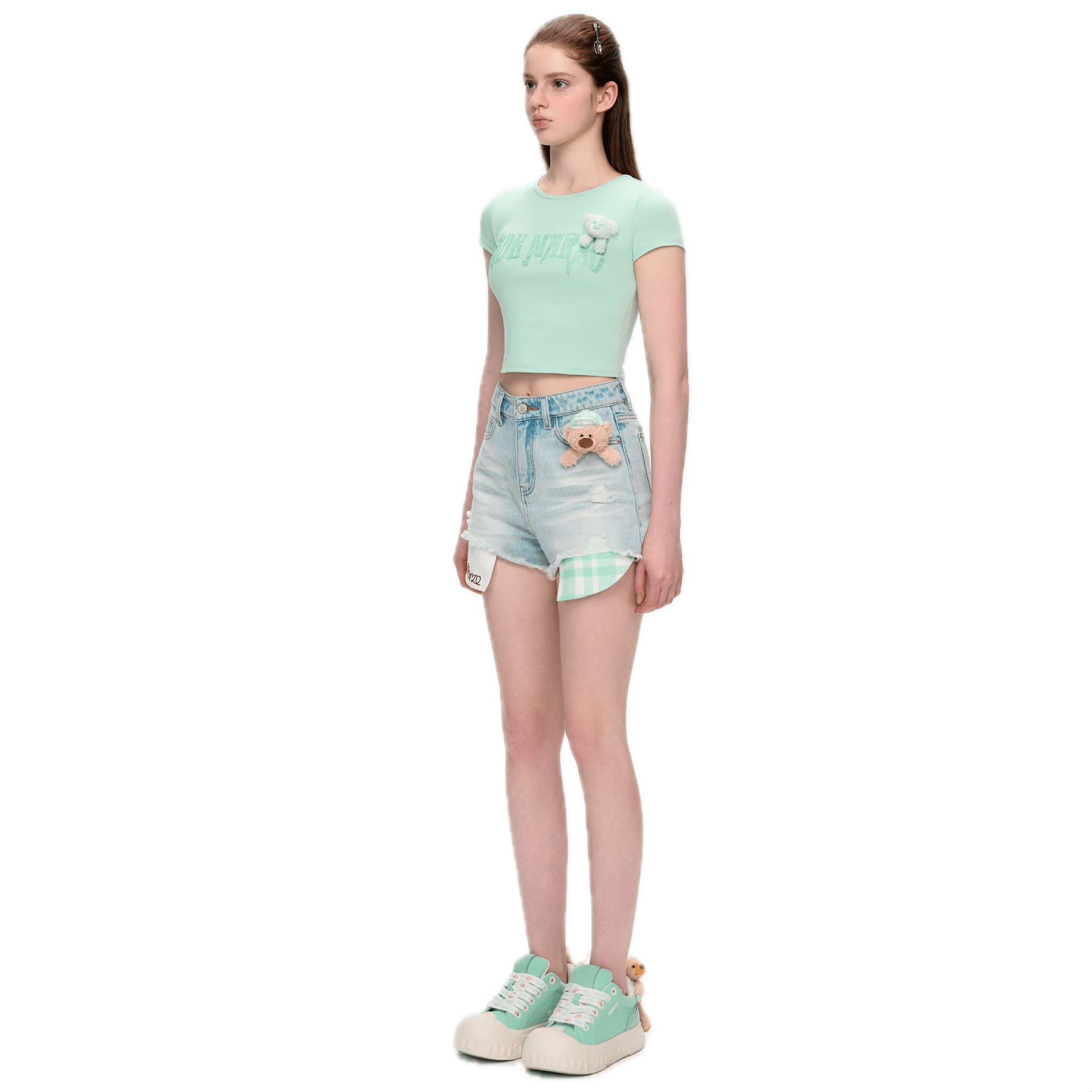 13DE MARZO Street Impression Series Hot Diamond Slim Short Sleeve in Green | MADAX