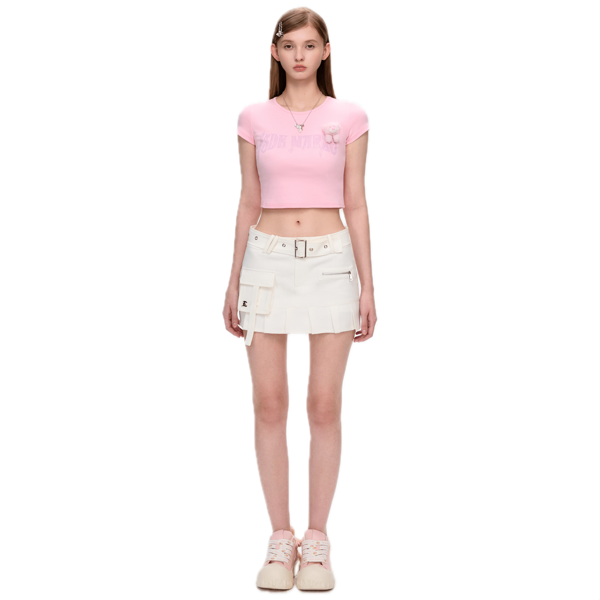 13DE MARZO Street Impression Series Hot Diamond Slim Short Sleeve in Pink | MADAX