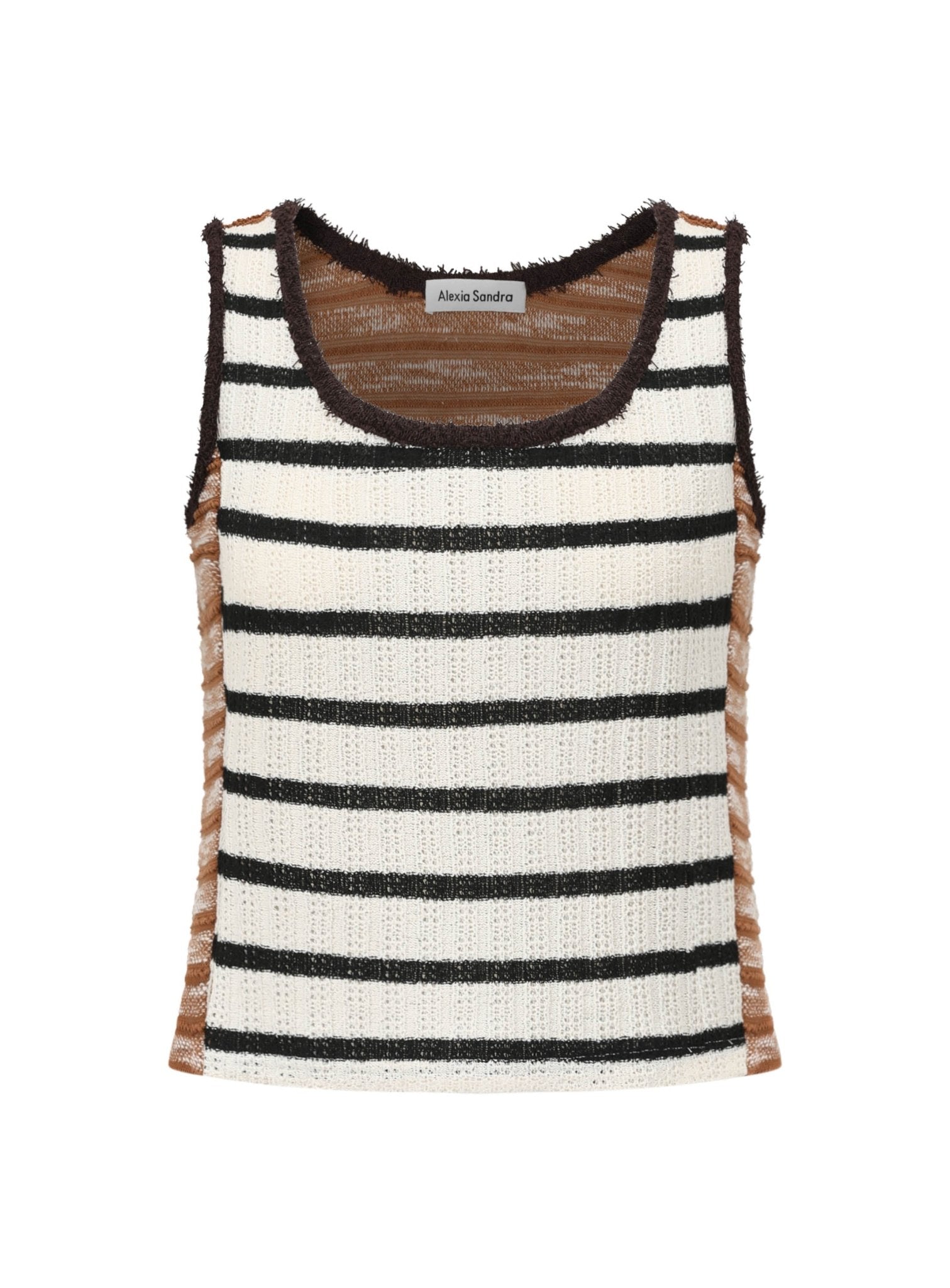 Alexia Sandra Stripe Asymmetrical Knitted Top in Brown | MADA IN CHINA