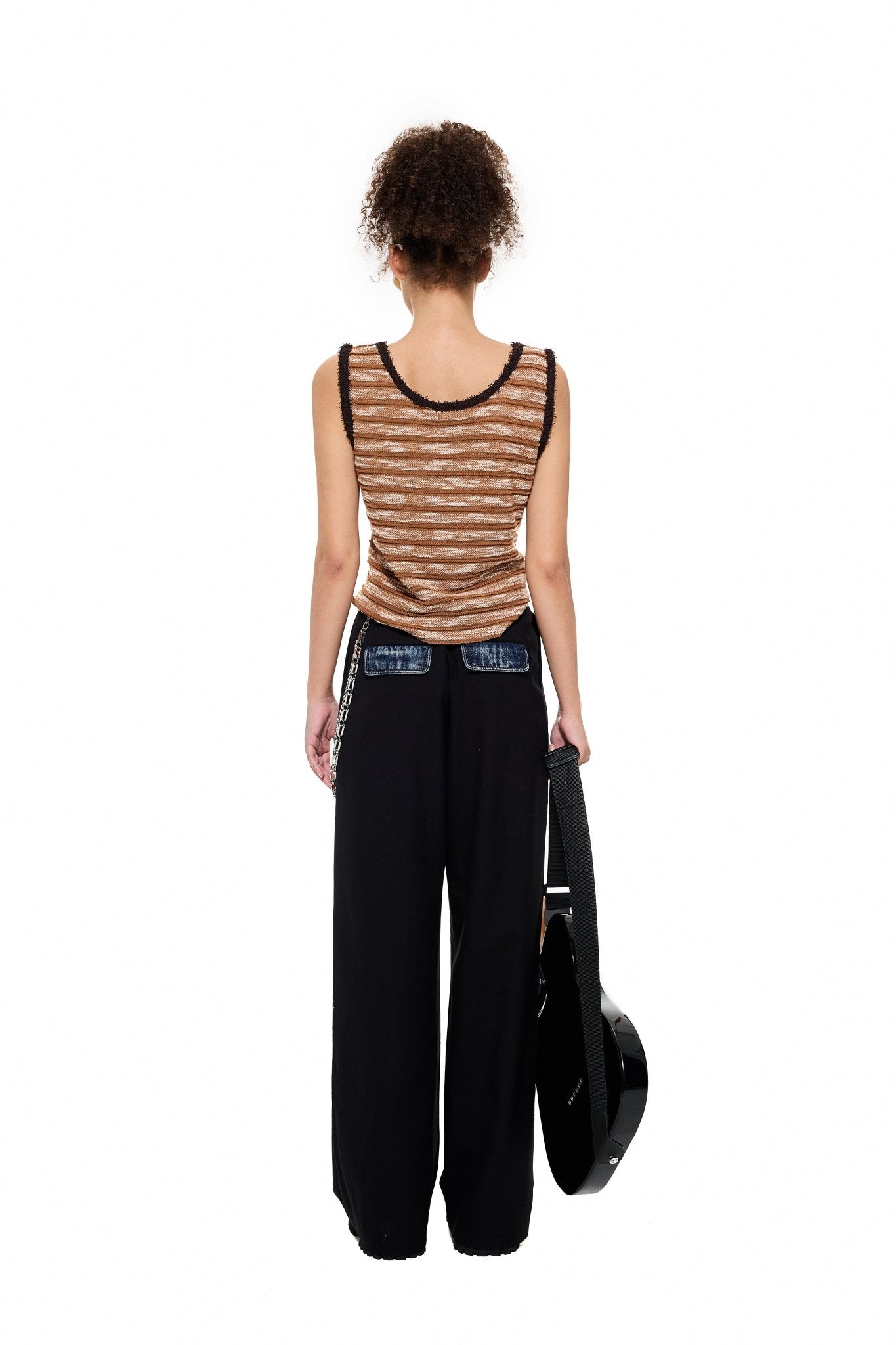 Alexia Sandra Stripe Asymmetrical Knitted Top in Brown | MADA IN CHINA