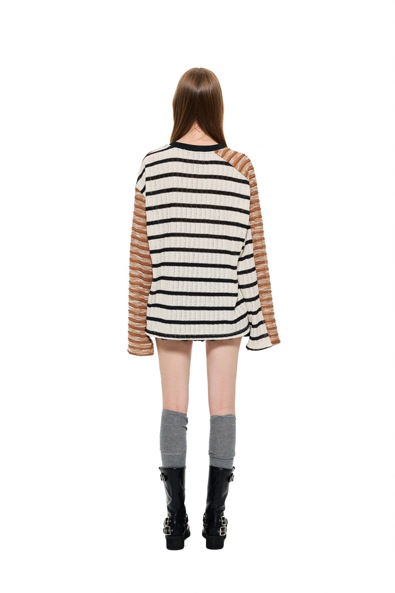 Alexia Sandra Stripe Asymmetrical Knitwear in Brown | MADA IN CHINA