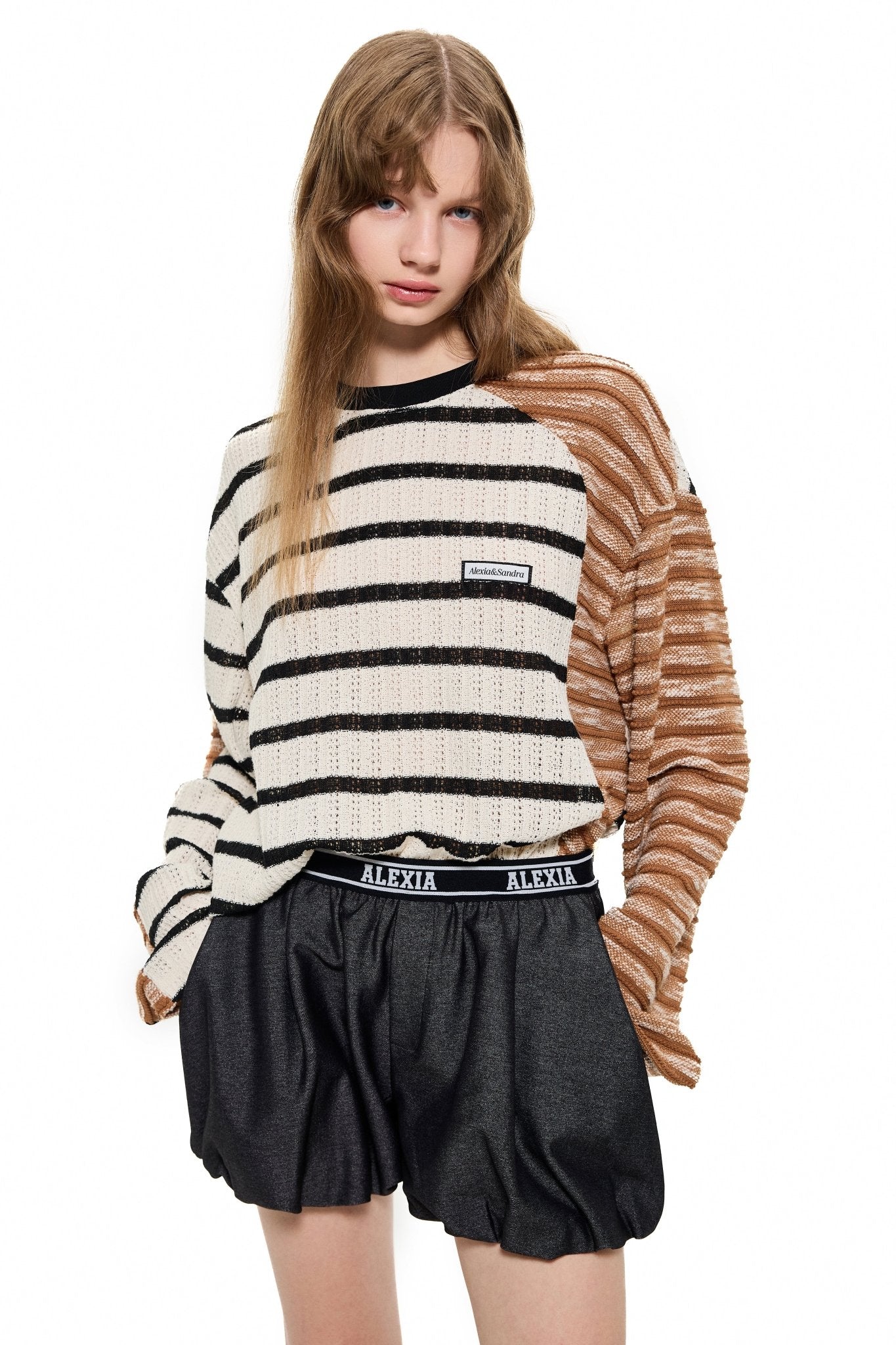 Alexia Sandra Stripe Asymmetrical Knitwear in Brown | MADA IN CHINA