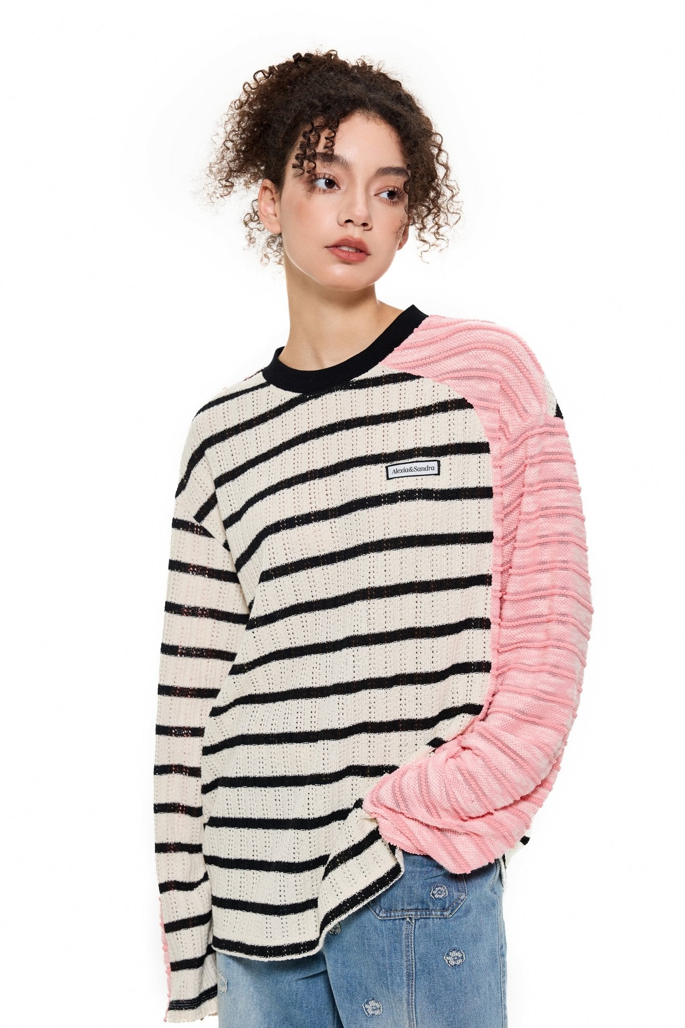 Alexia Sandra Stripe Asymmetrical Knitwear in Pink | MADA IN CHINA