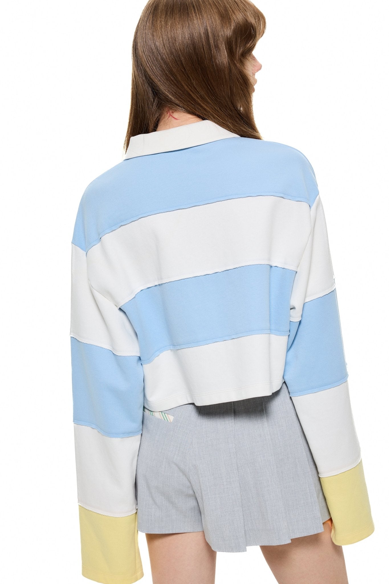 Alexia Sandra Stripe Button Polo Shirt in Blue And White | MADA IN CHINA