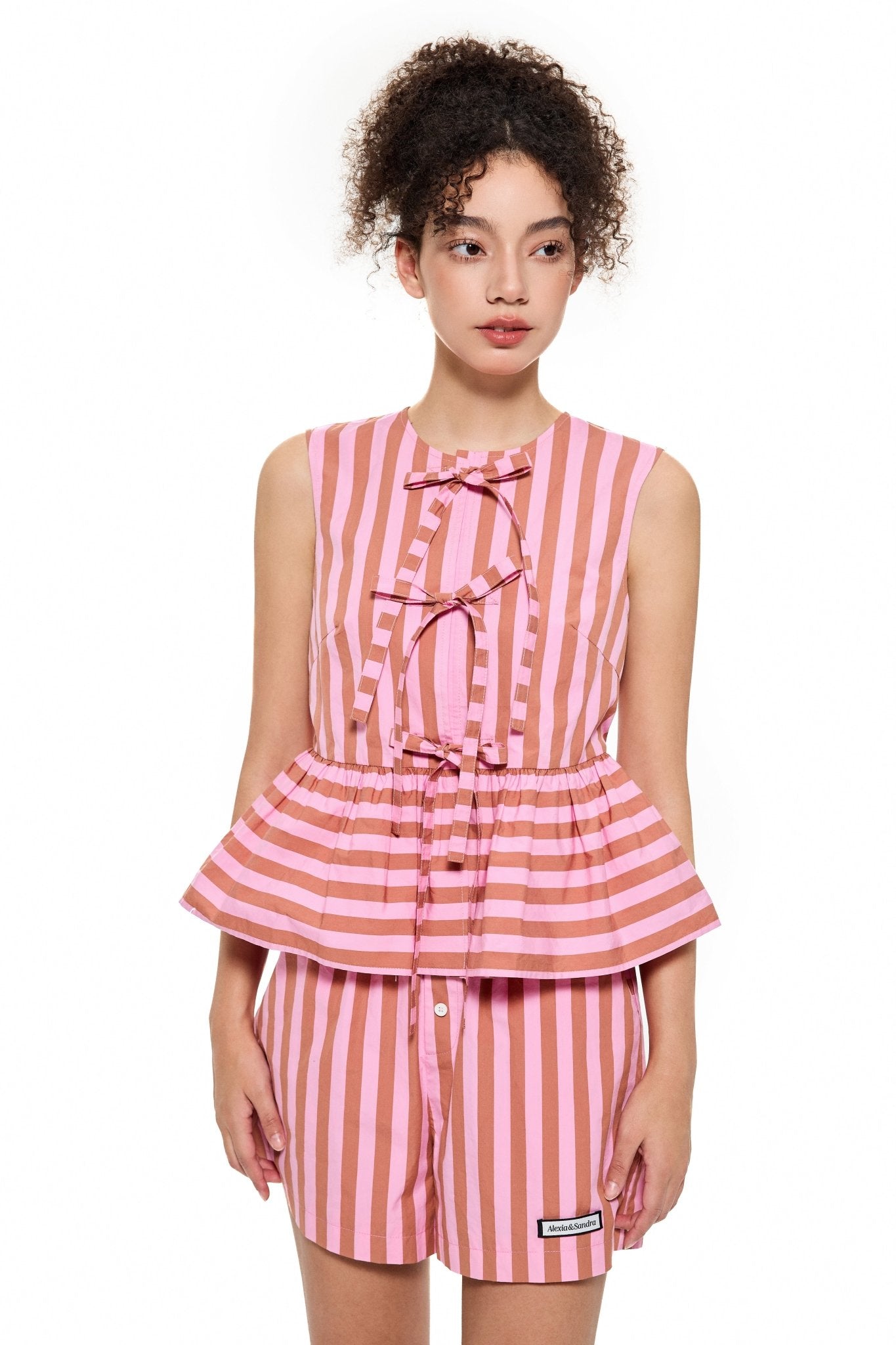 Alexia Sandra Stripe Silk Cropped Tank Top in Pink | MADA IN CHINA