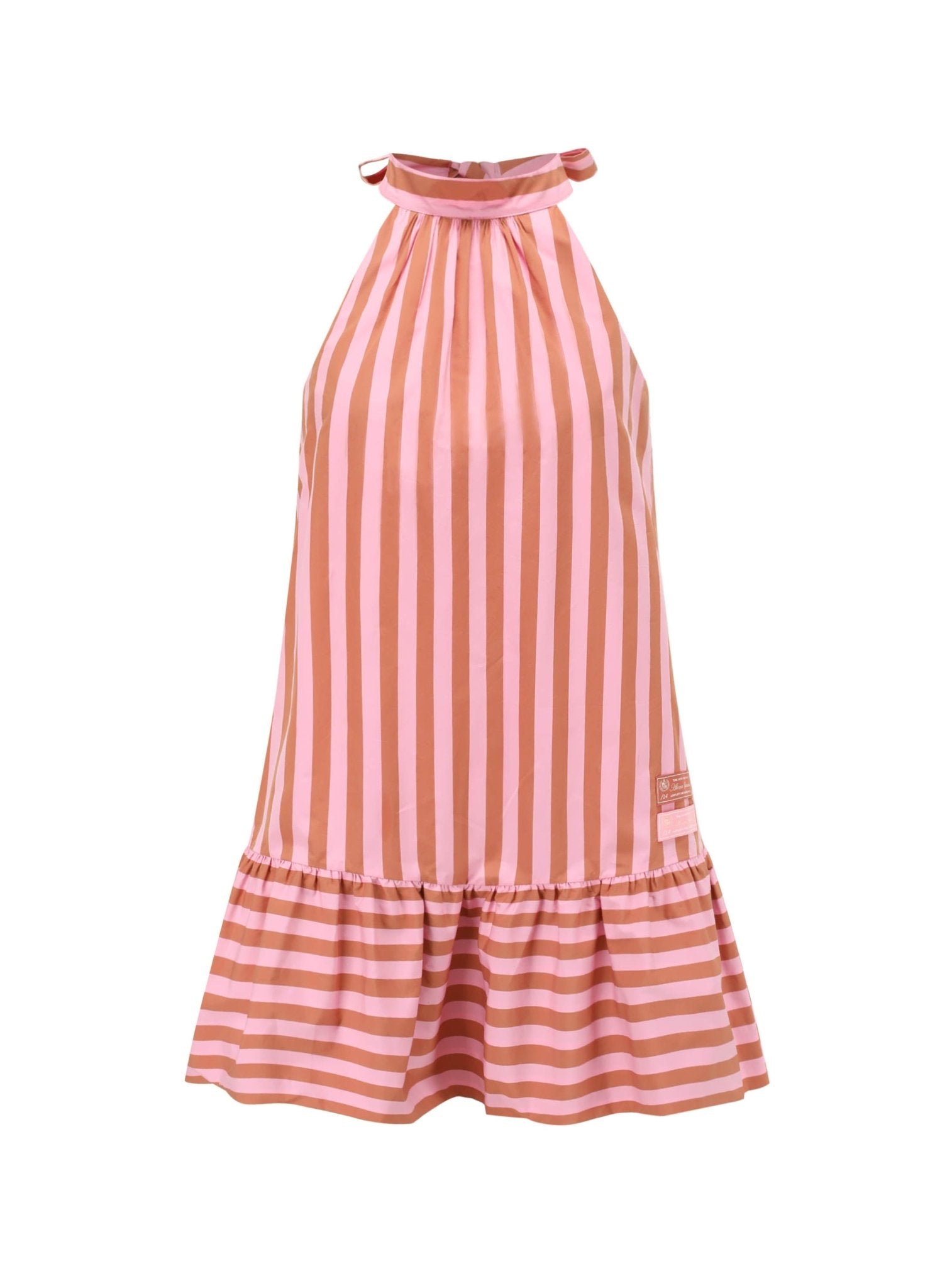 Alexia Sandra Stripe Silk Halterneck Minidress in Pink | MADA IN CHINA