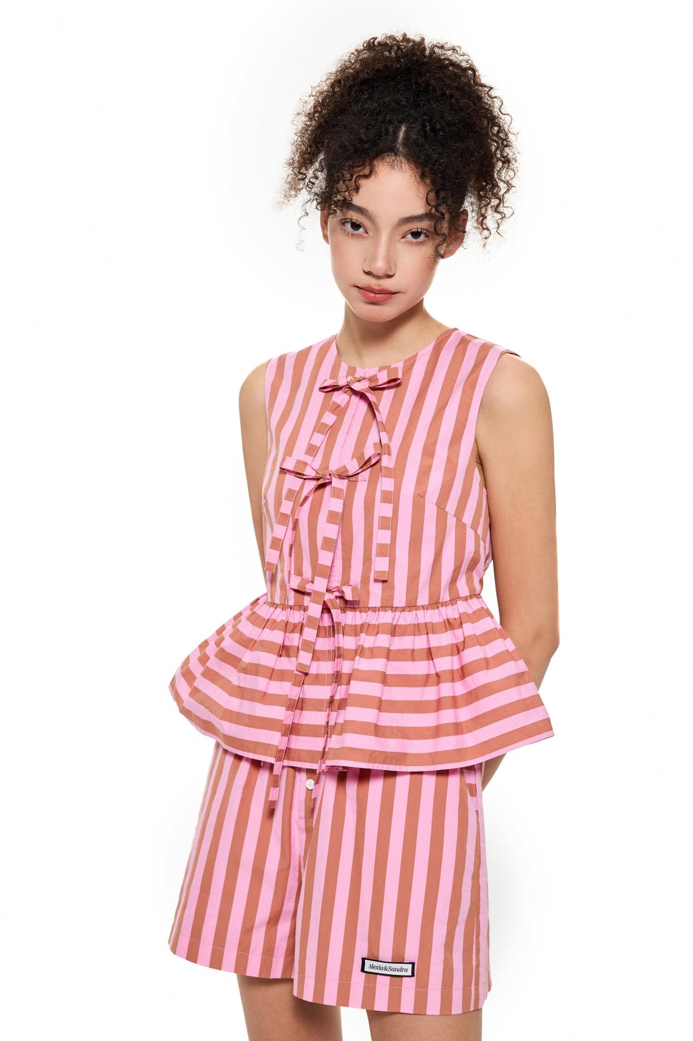 Alexia Sandra Stripe Silk Shorts in Pink | MADA IN CHINA