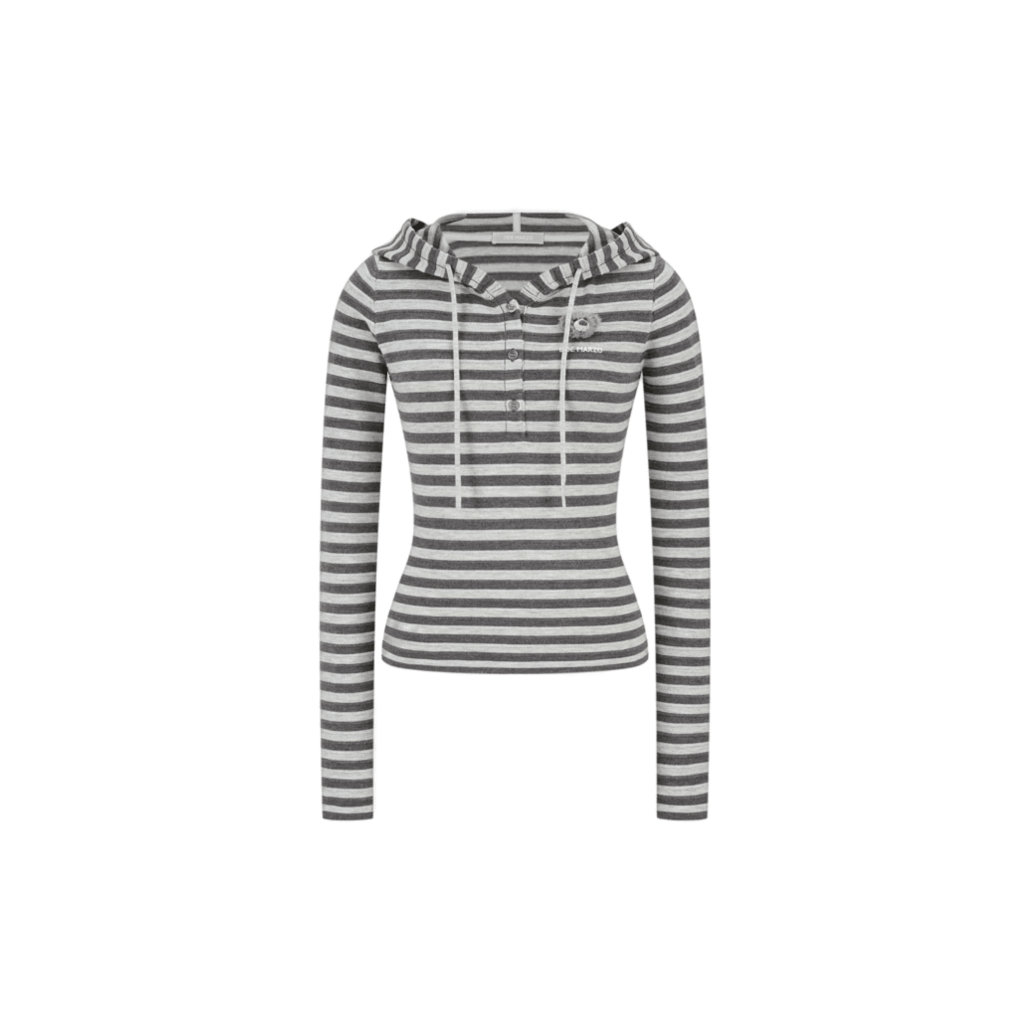 13DE MARZO Striped Button - down 3D Bear Hooded T-shirt in Gray | MADAX
