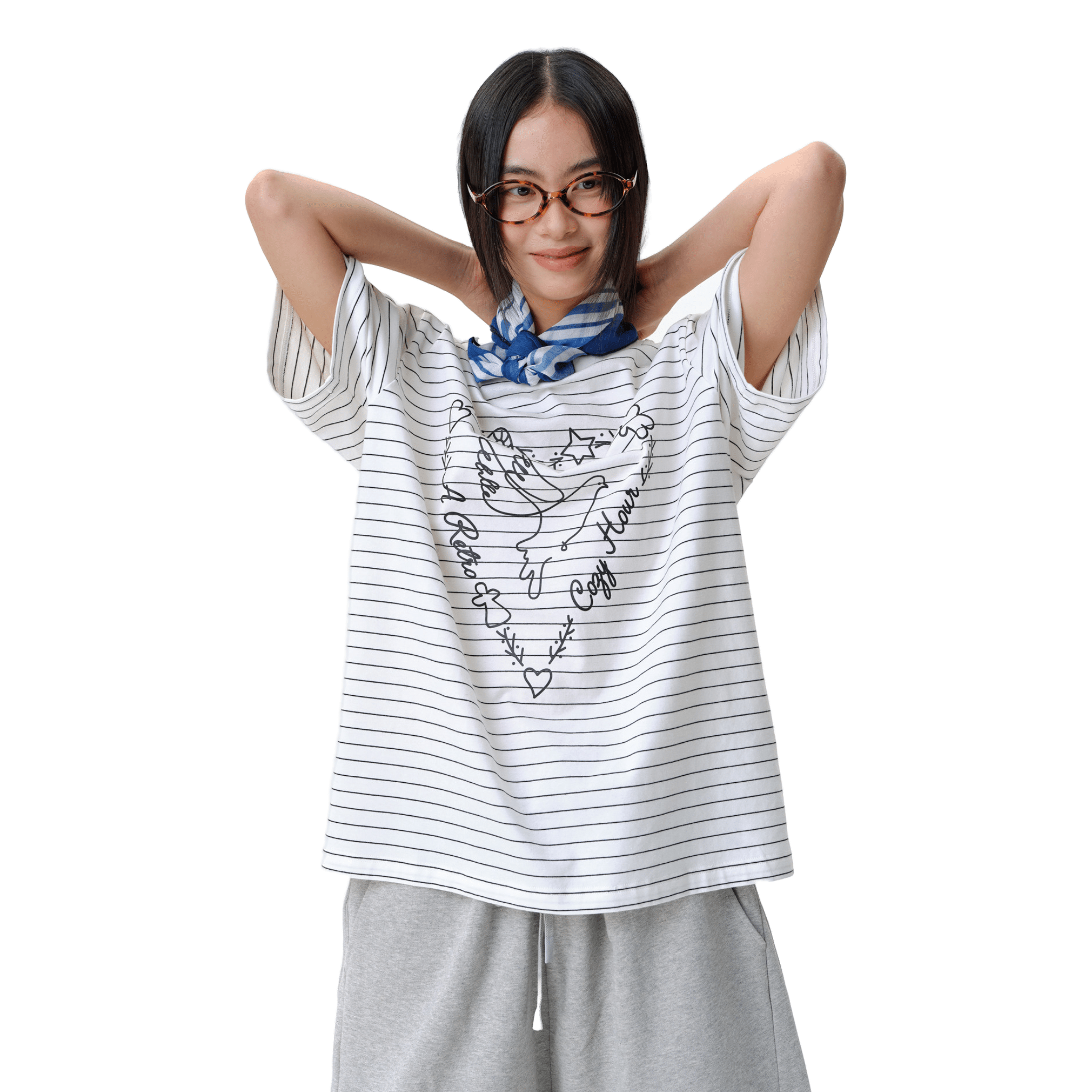 ARCH Striped Heart and Dove T-shirt in White | MADAX