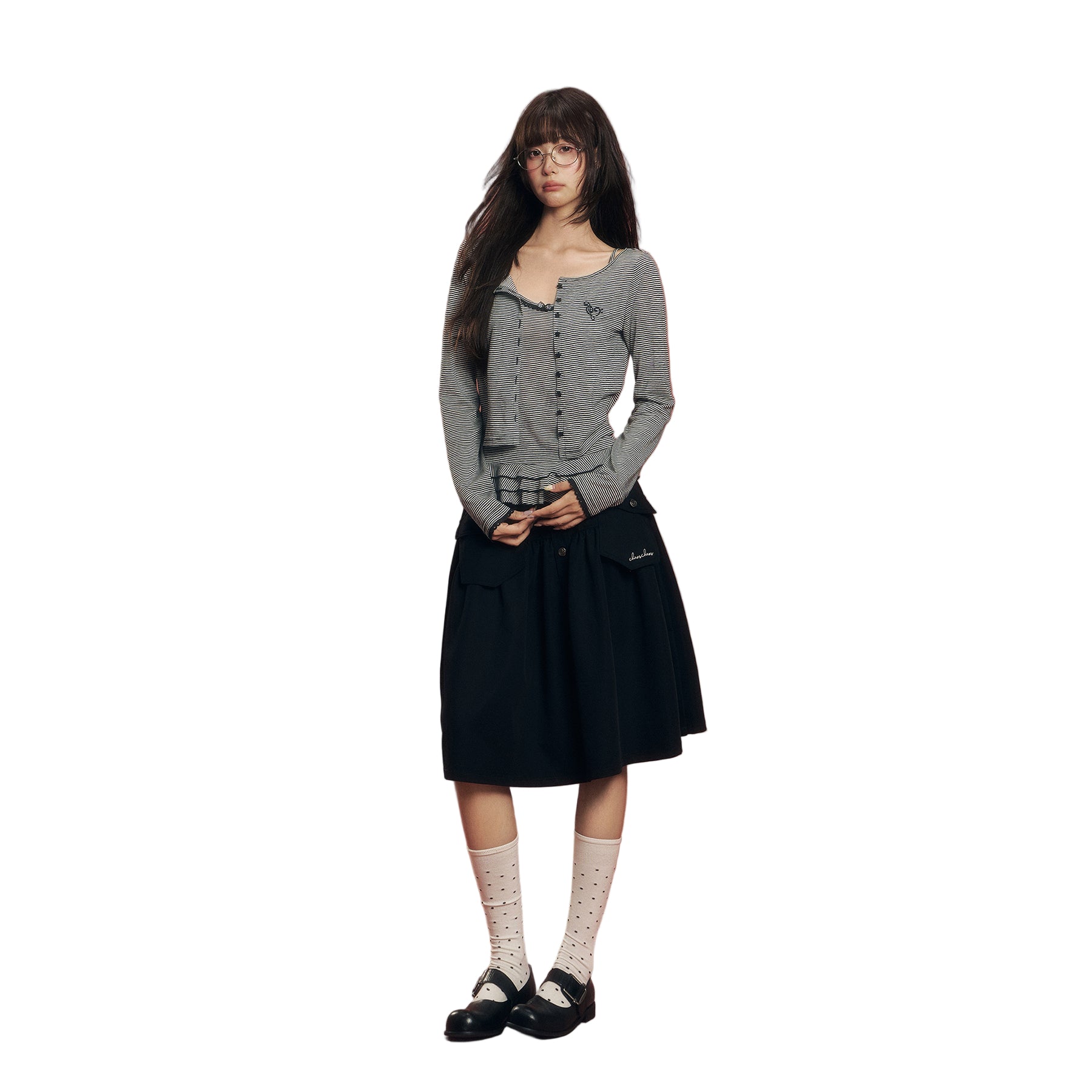 CHAOSCHAOS Striped Lace Knitted Cardigan In Black And White | MADAX