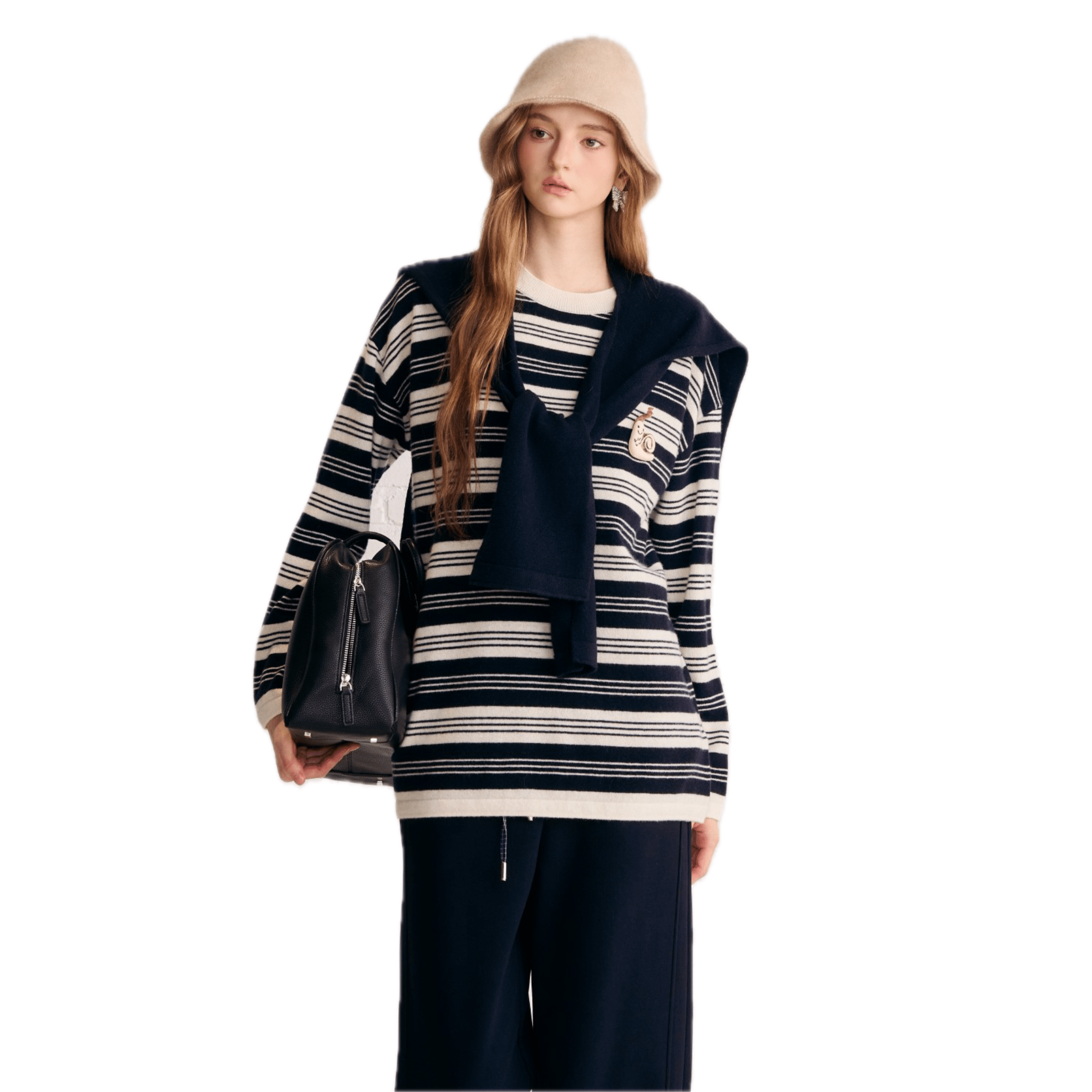 AIMME SPARROW Striped Navy Collar Long Sleeves in Black | MADAX