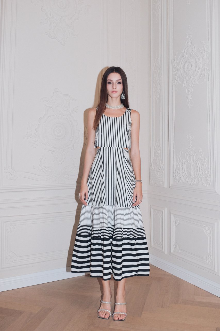 DIANA VEVINA Striped Patchwork Sleeveless Dress | MADA IN CHINA