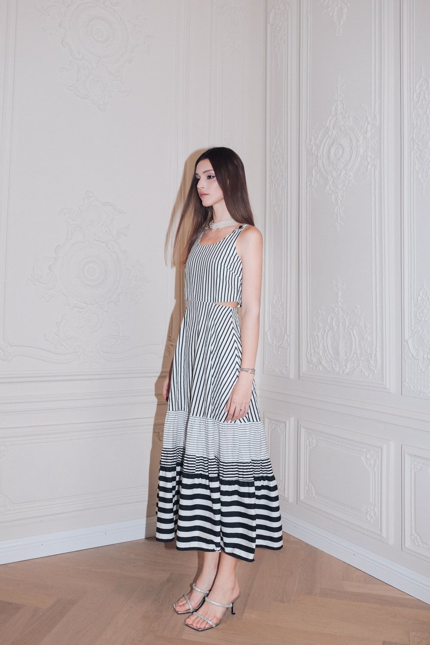 DIANA VEVINA Striped Patchwork Sleeveless Dress | MADA IN CHINA